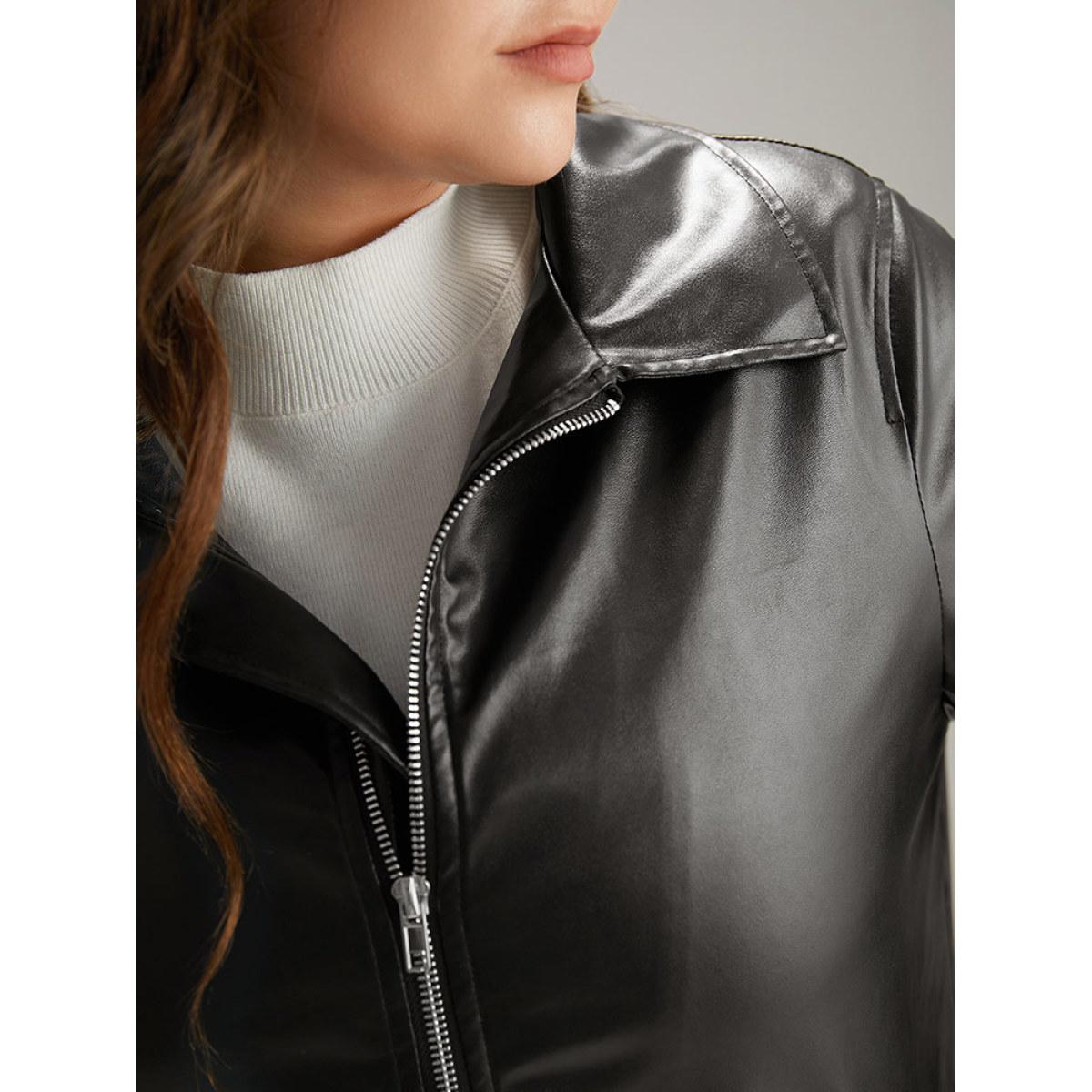 Plus Size Plain Zipper Fly Rib Knit Patchwork Jacket Women Black Elastic cuffs Pocket Dailywear Jackets BloomChic 12/L Product Image