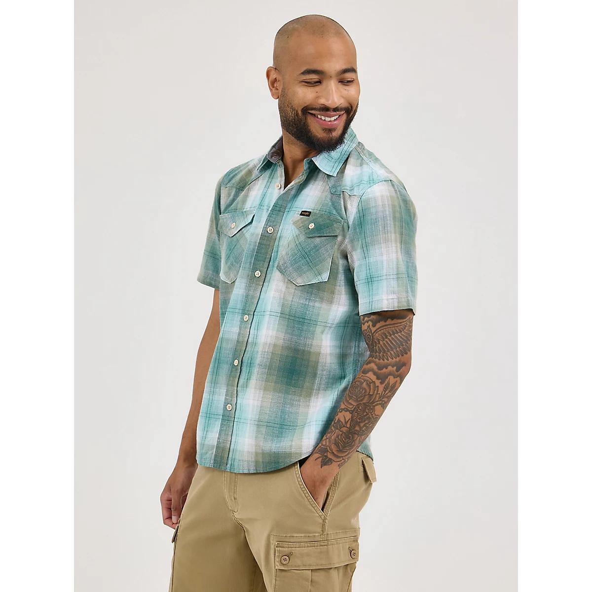 Men's Slub Cotton Plaid Shirt in Moonlight Product Image