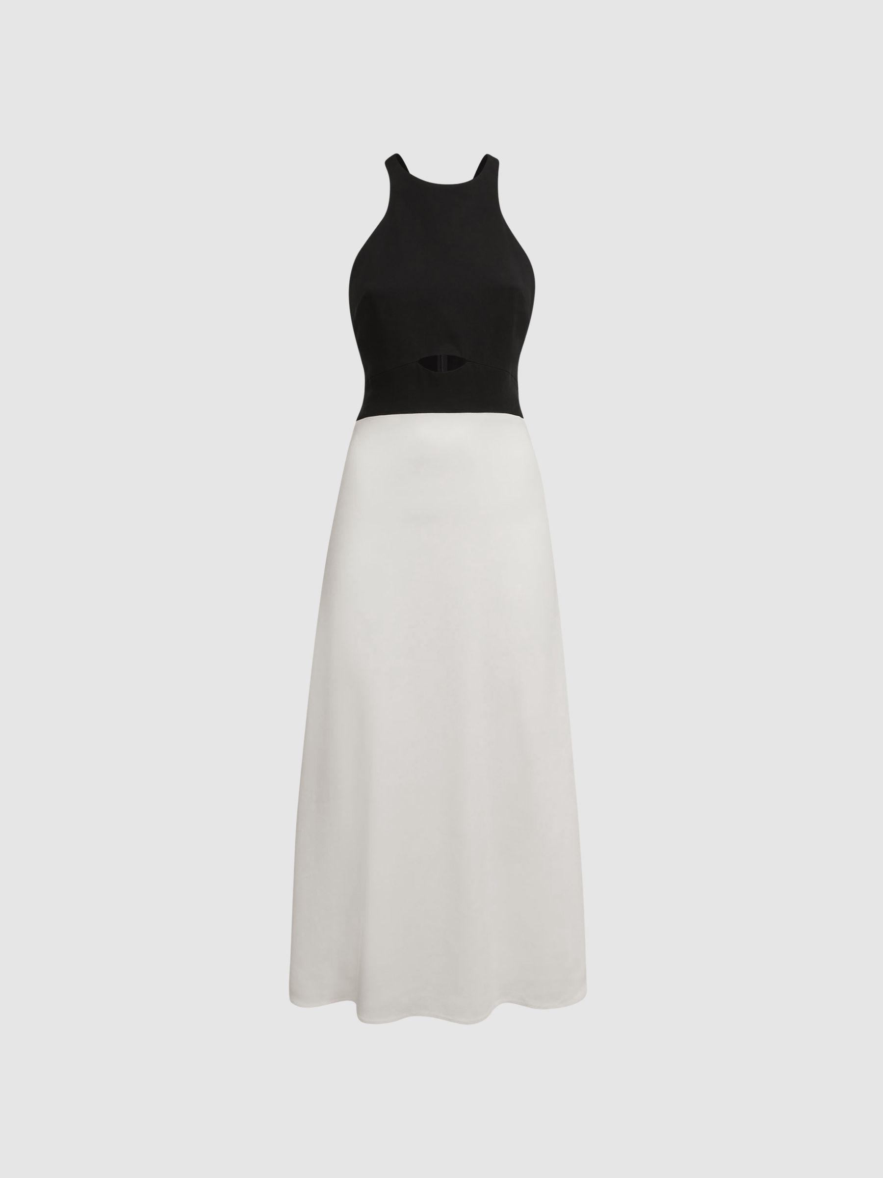 Halter Neck Cut Out Midi Dress in Black/White Product Image