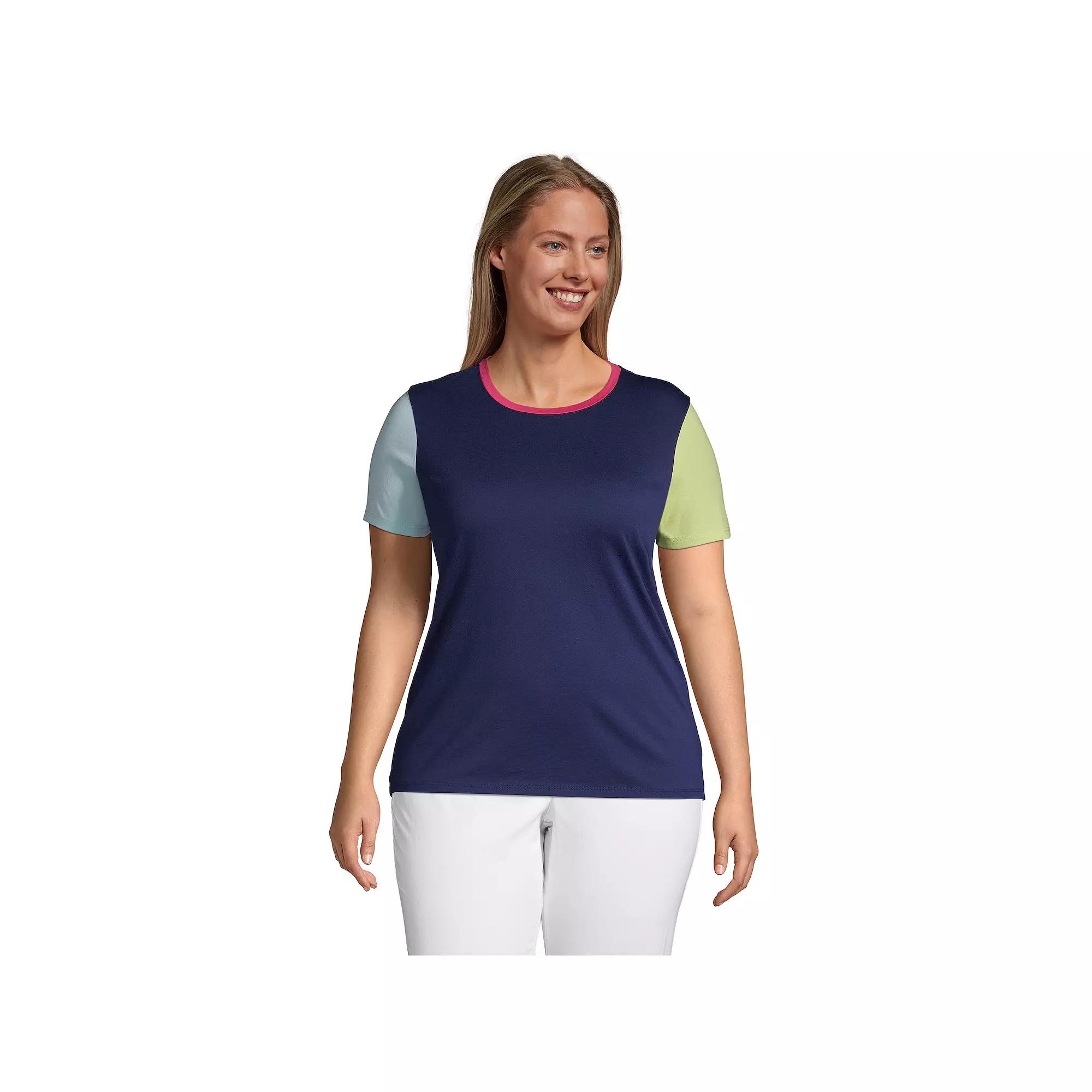 Plus Size Lands' End Relaxed Supima Cotton Crewneck Tee, Women's, Size: 1XL, Deep  Blue Block Product Image