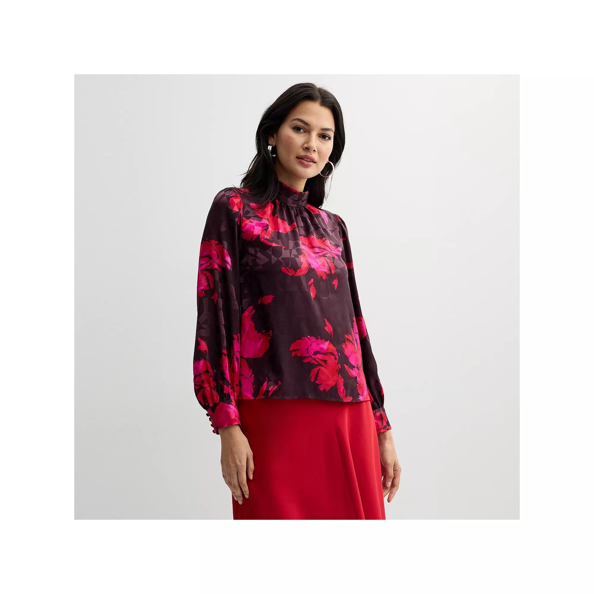 Petite Nine West Mockneck Long Sleeve Blouse, Women's, Size: XL Petite, Pink Pica Floral Product Image