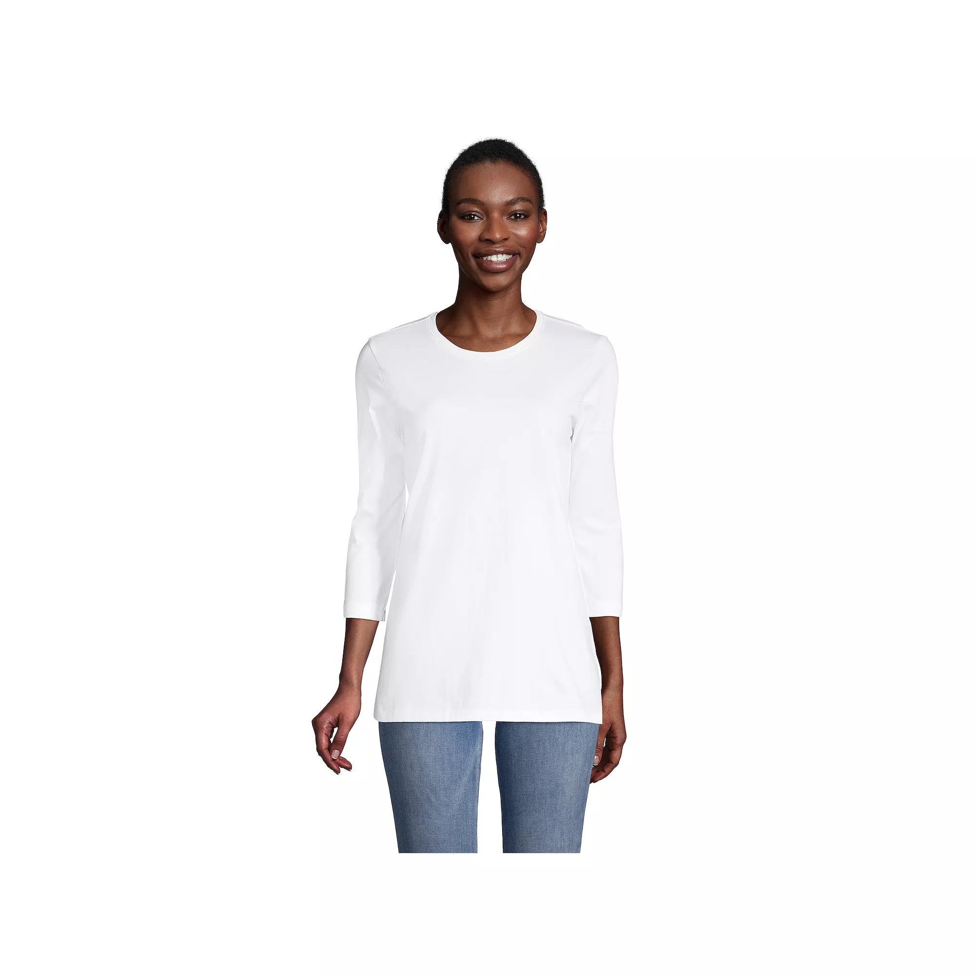 Petite Lands' End 3/4-Sleeve Supima Cotton Crewneck Tunic, Women's,  Product Image