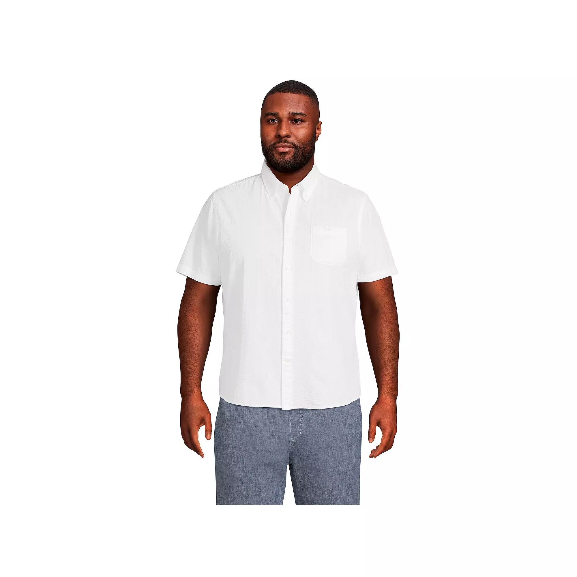 Big & Tall Lands' End Traditional-Fit Seersucker Button-Down Shirt, Men's, Size: 2XB, White Product Image