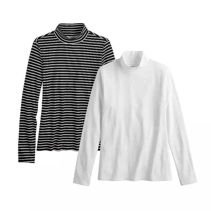 Womens Croft & Barrow Long Sleeve 2-Pack Mockneck Tees Product Image