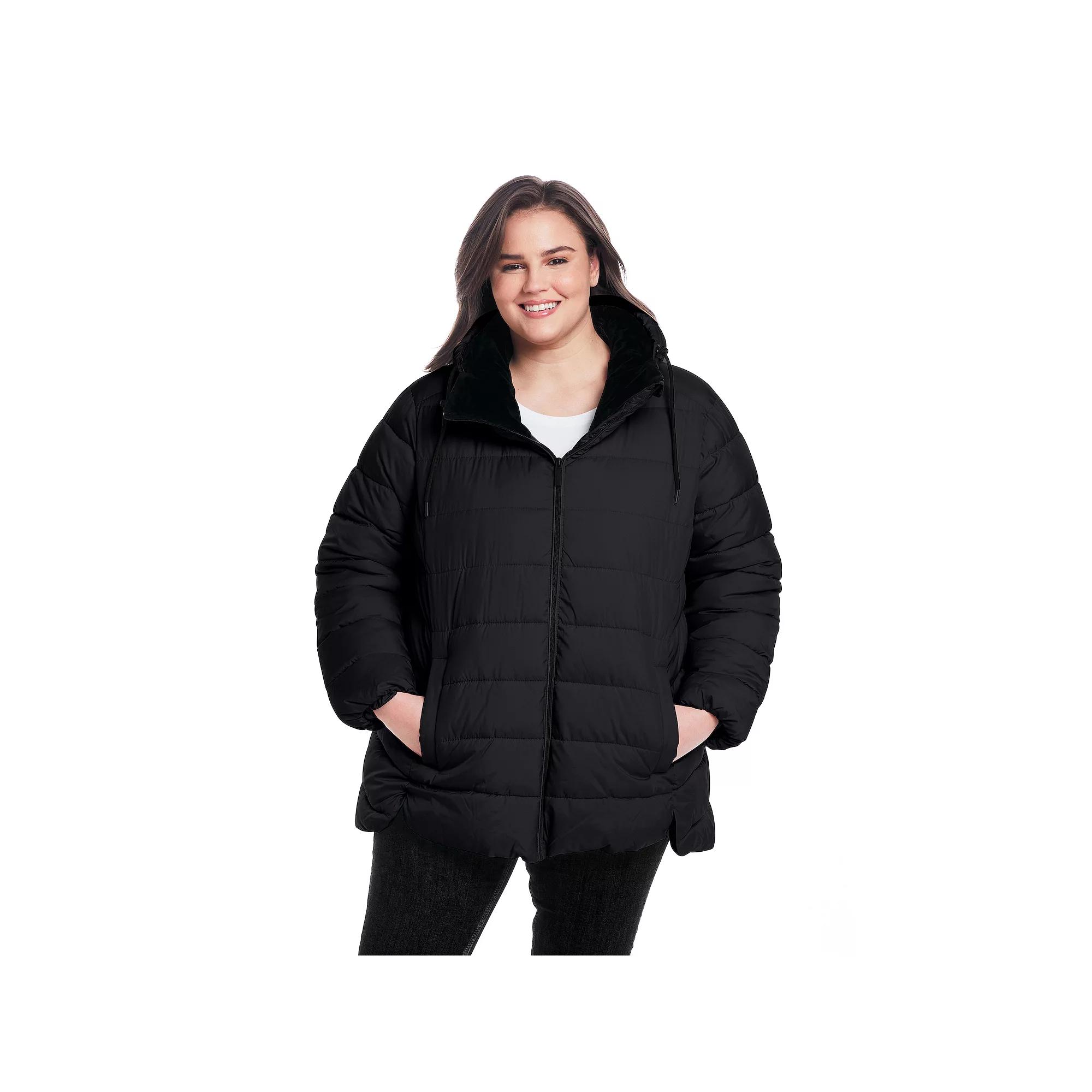 Plus Size Weathercast Hooded Puffer Coat with Cozy Pile, Women's, Size: 1XL, Beechwood Product Image