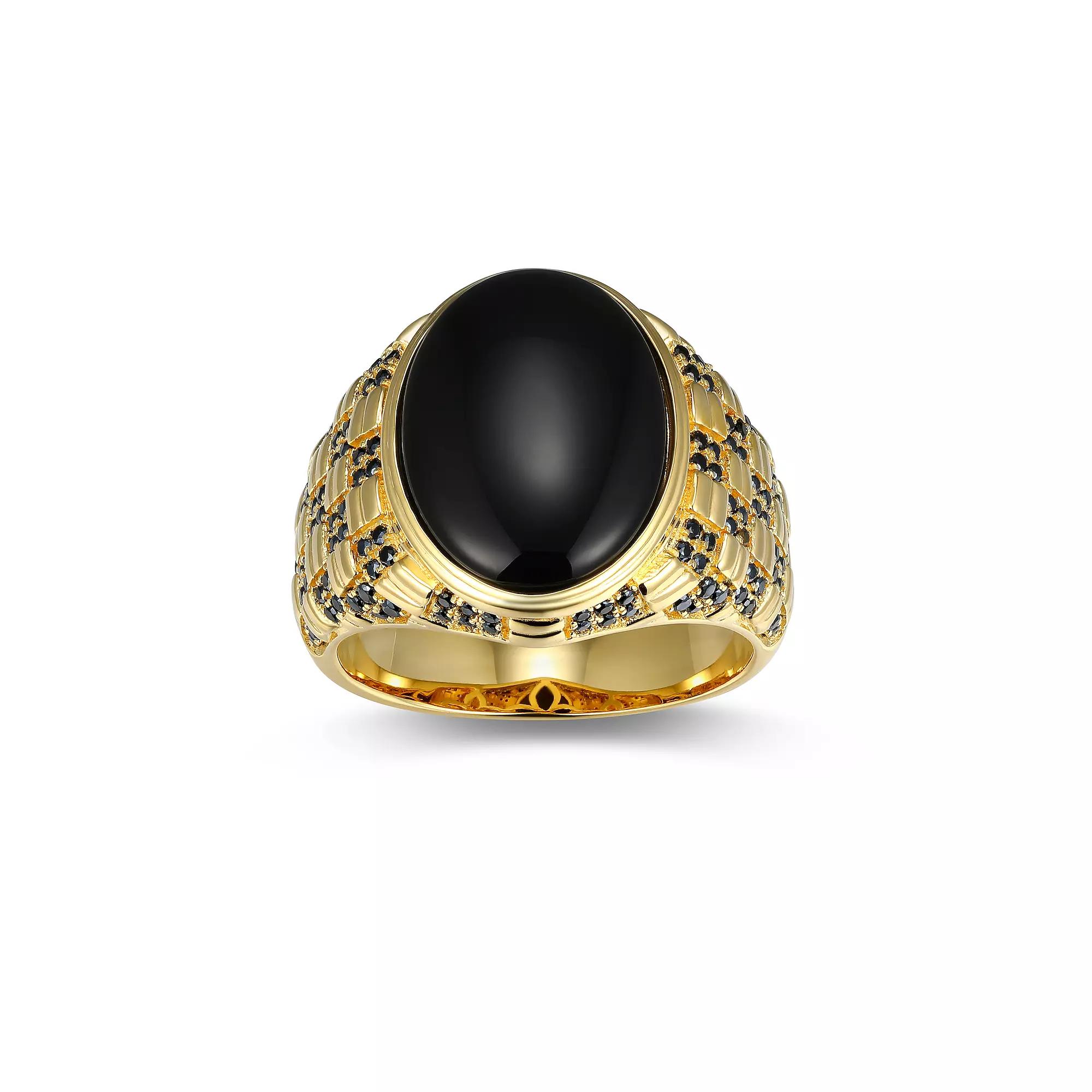 Men's 18k Gold Over Silver Black Onyx & Black Spinel Ring, Size: 12, Gold Tone Product Image
