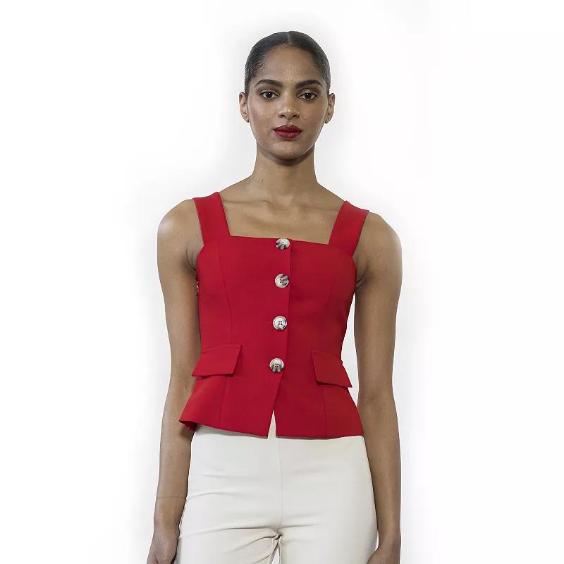 Women's ALEXIA ADMOR Poelne Removable Strap Button Down Solid Vest Top, Size: 6, Black Product Image