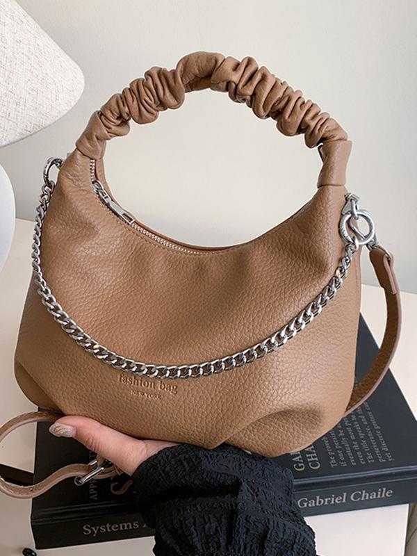Chains Pleated Solid Color Zipper Crossbody Bags Handbags Product Image