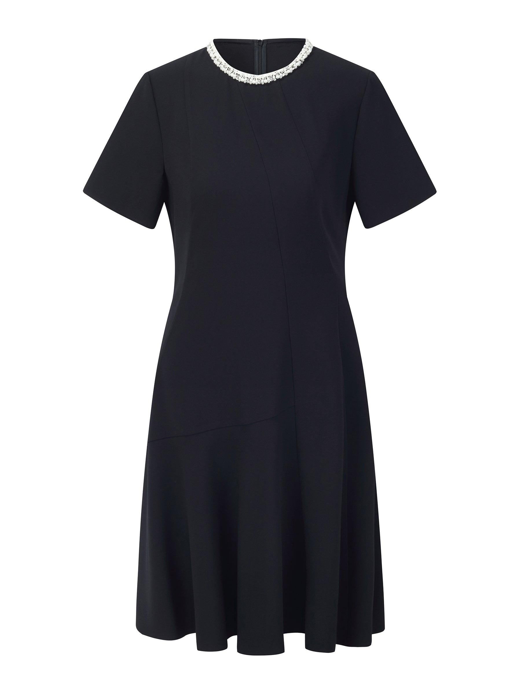 Triacetate Blend Beaded Neck Women Mini Dress Product Image
