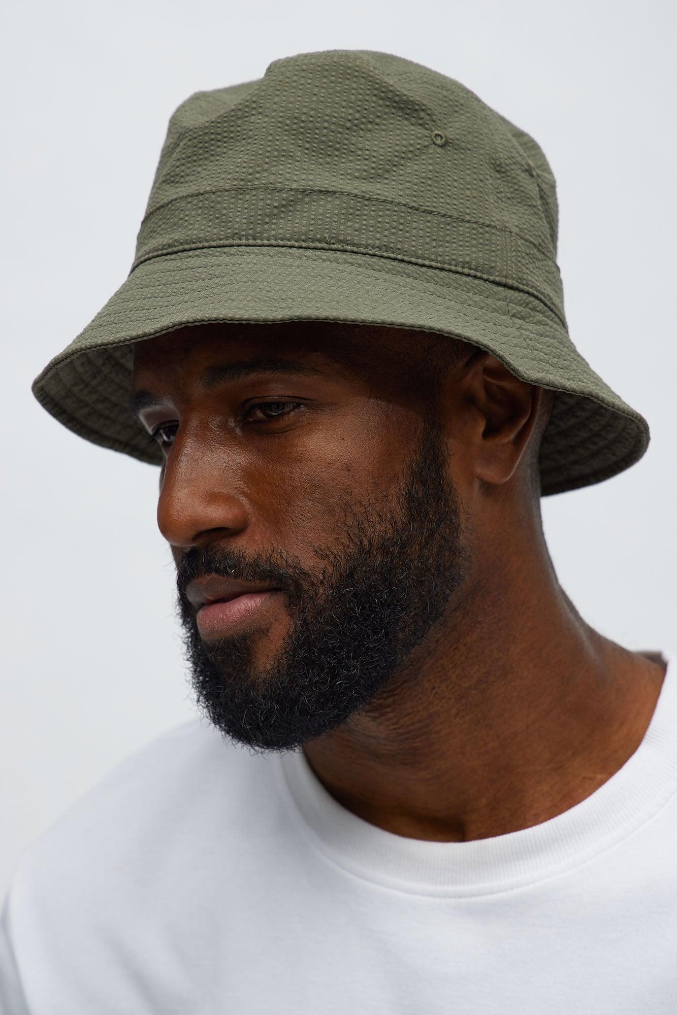 Seersucker Flat Top Bucket Hat - Olive Male Product Image