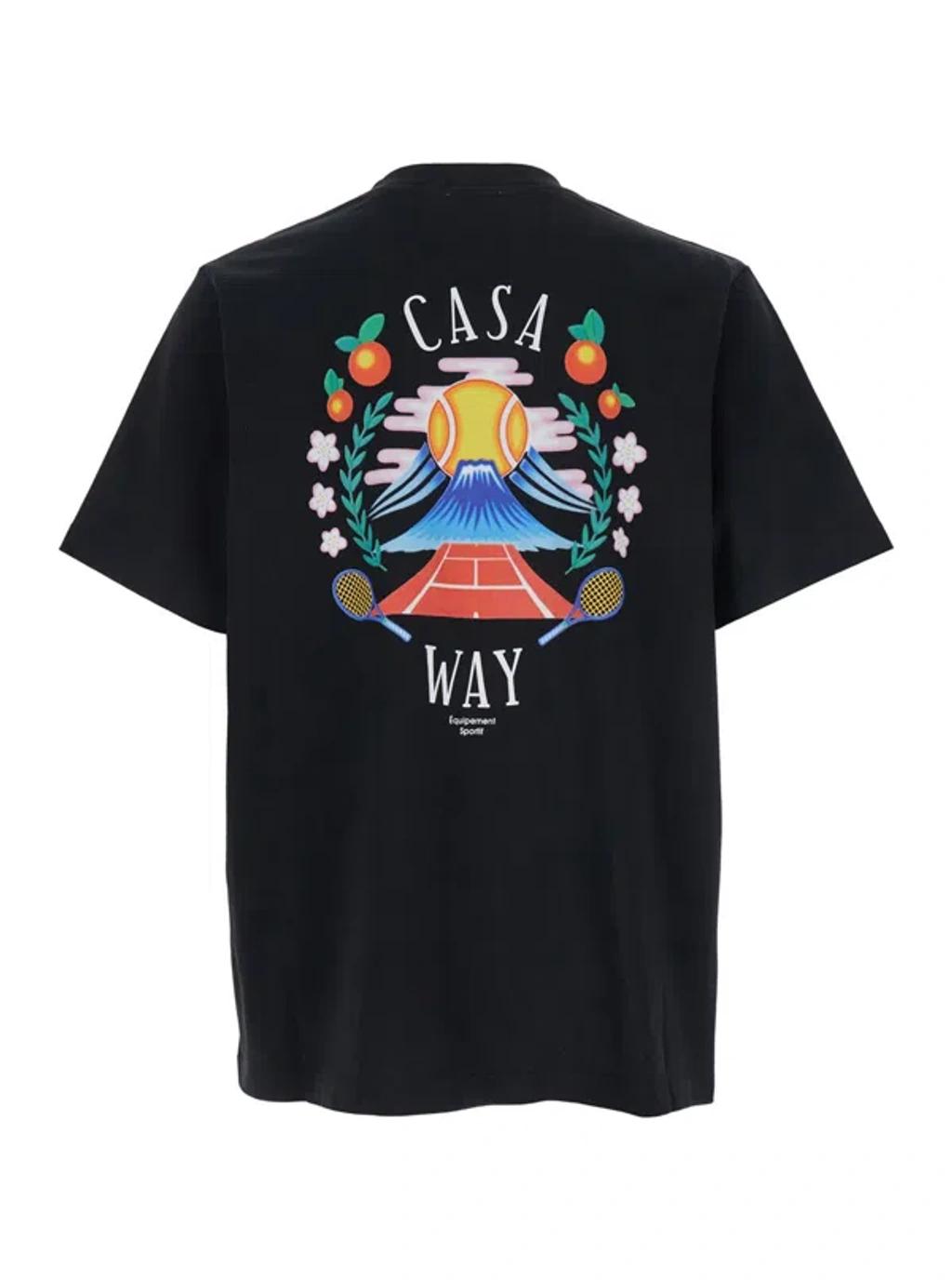 CASABLANCA Mens Casa Way Mountain Brand-print Cotton-jersey T-shirt In Black Product Image