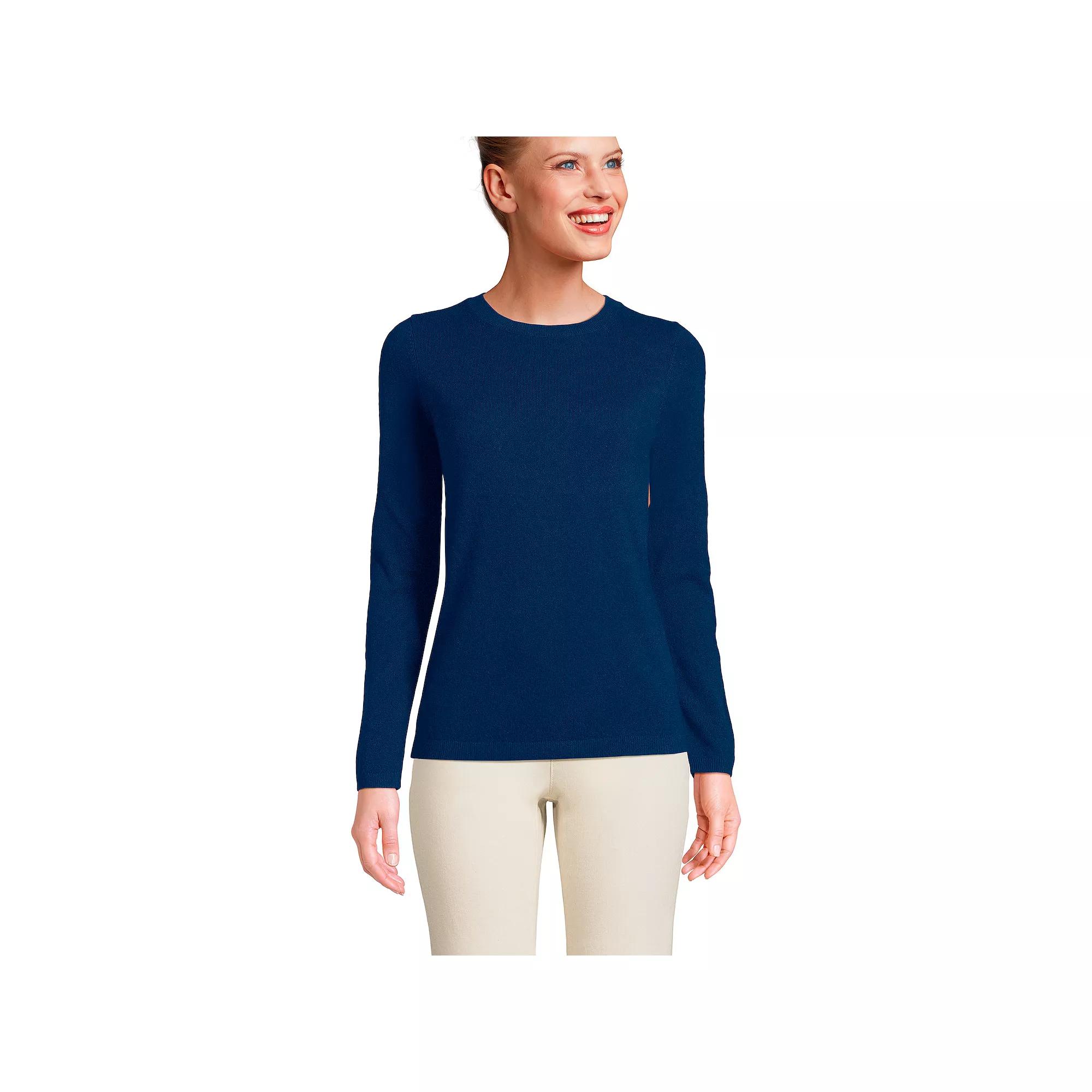 Women's Lands' End Crewneck Cashmere Sweater, Size: Medium, Deep  Blue Product Image