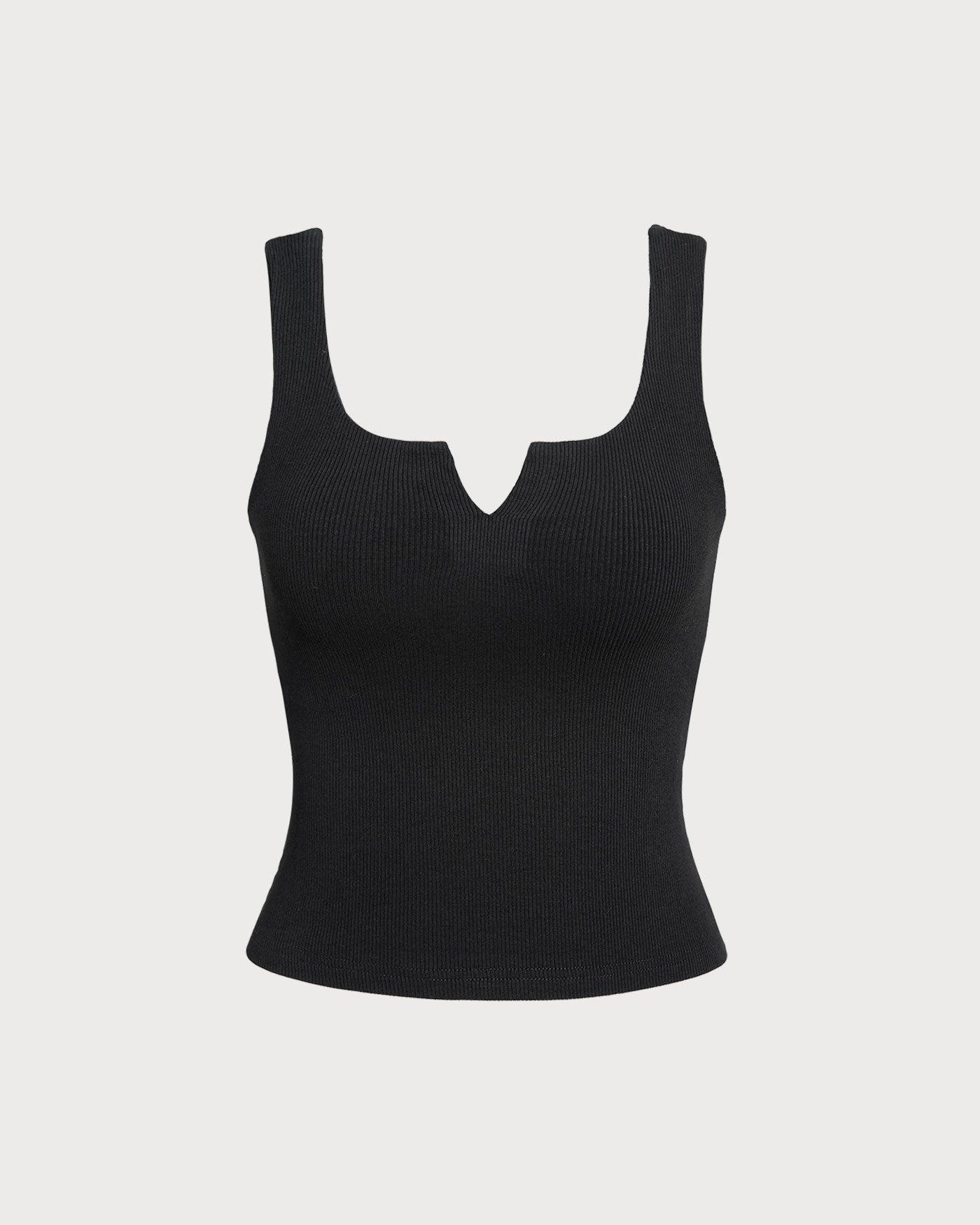 The Black V Neck Ribbed Knit Tank Top Product Image