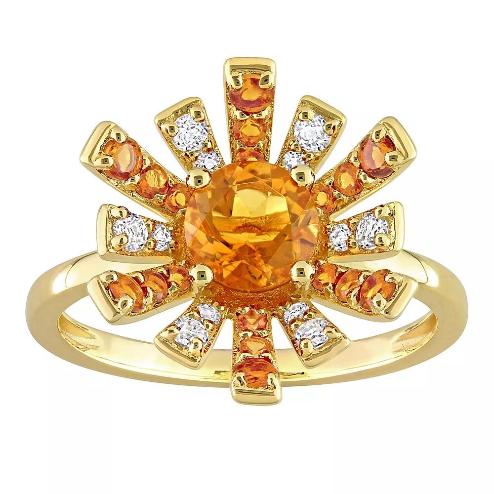 Stella Grace 18k Gold Over Silver Madeira Citrine & White Topaz Starburst Cocktail Ring, Women's, Size: 6, Gold Tone Product Image