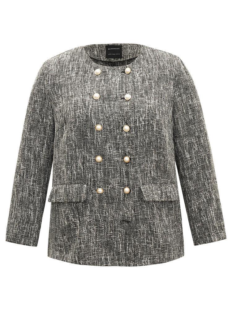 Tweed Plisse Double Breasted Flap Pocket Coat Female Product Image