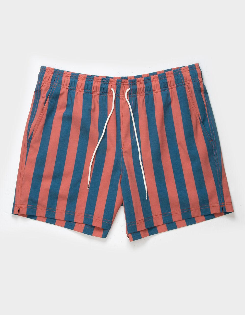 RSQ Mens 2 Color Stripe 5" Swim Shorts - RED/BLUE Product Image
