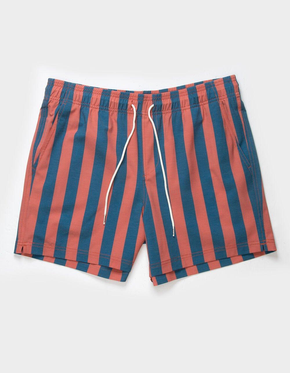 RSQ Mens 2 Color Stripe 5" Swim Shorts - RED/BLUE Product Image