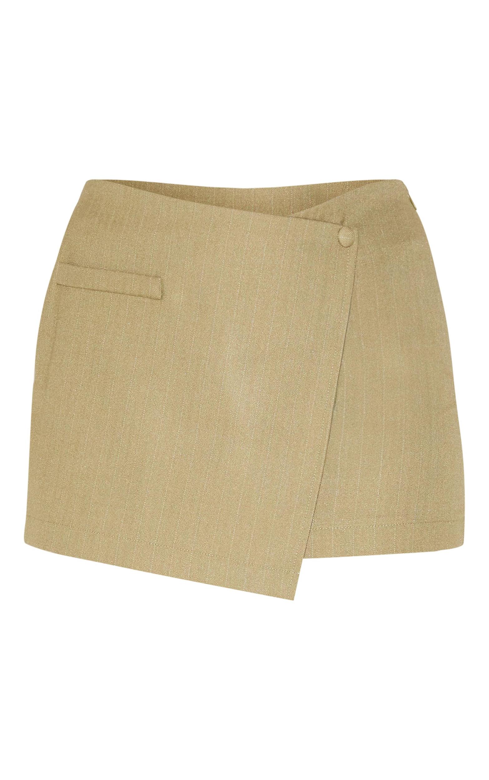 Olive Stripe Woven Wrap Detail Mini Skirt Product Image