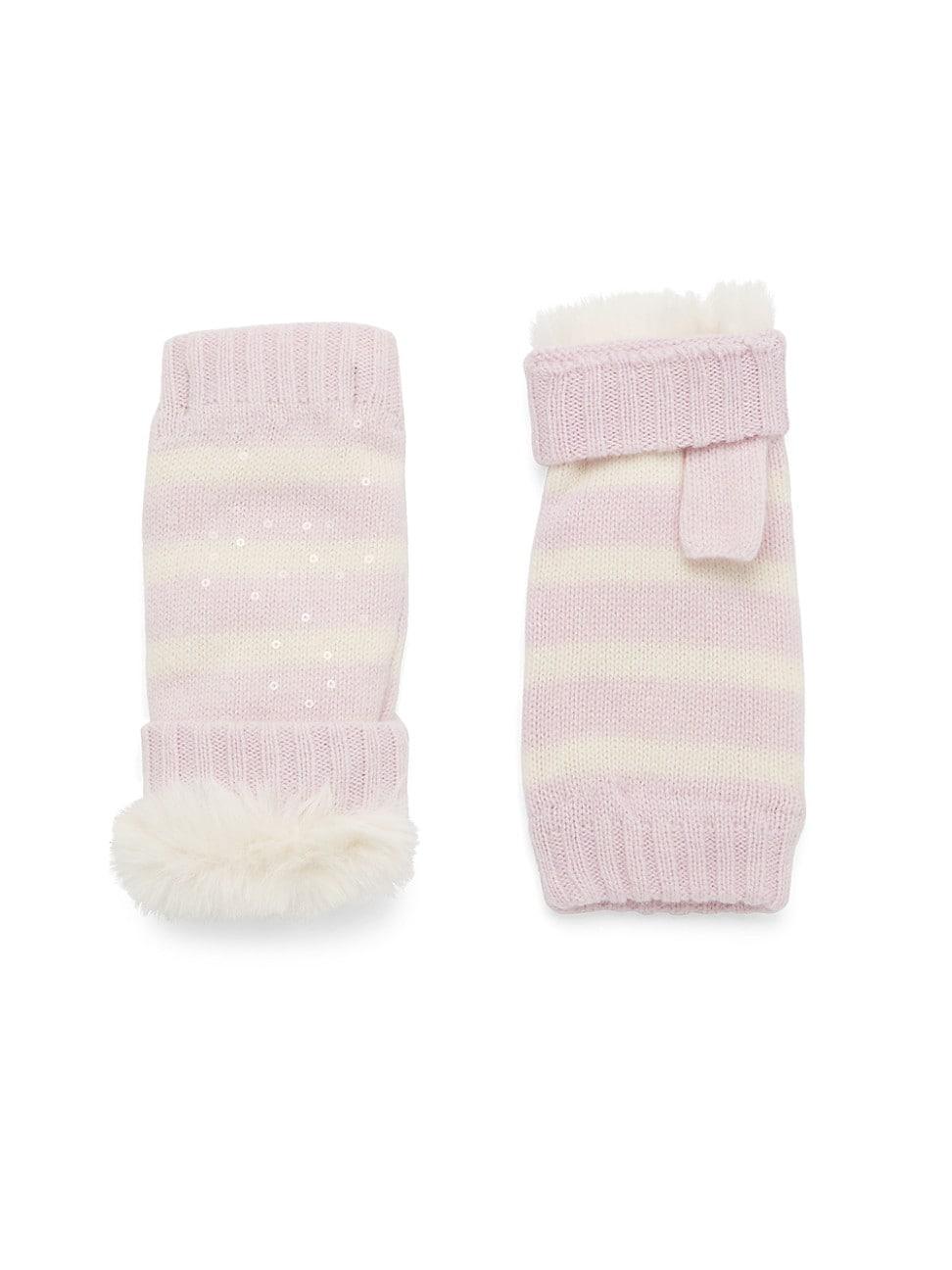 Womens Fingerless Faux-Fur Lined Knit Mittens Product Image