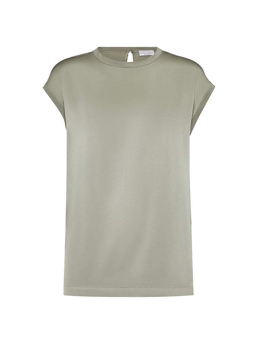 Womens Stretch Silk Satin T-Shirt with Monili Product Image