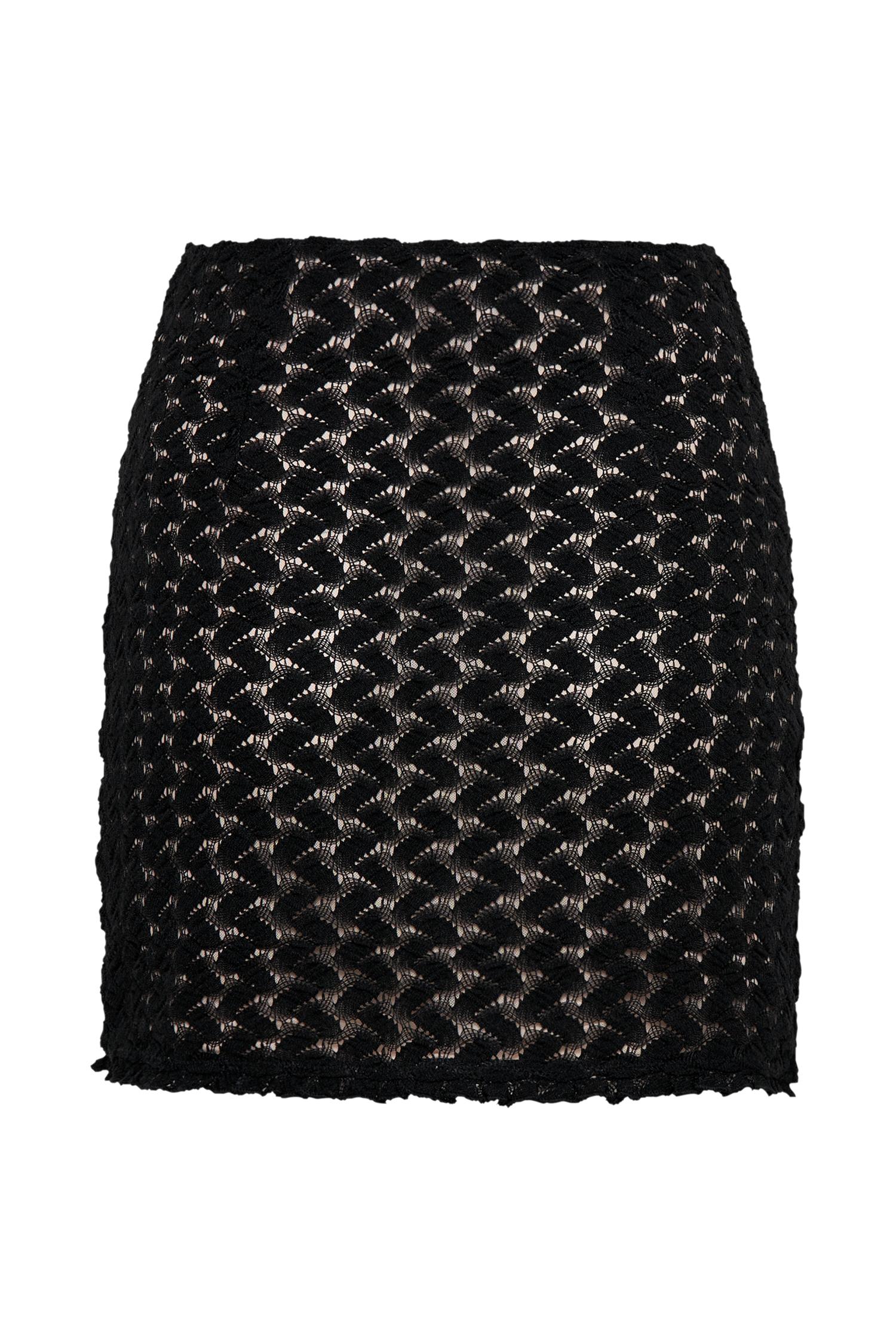 Morgan Mesh And Lace Mini Skirt - Black Product Image