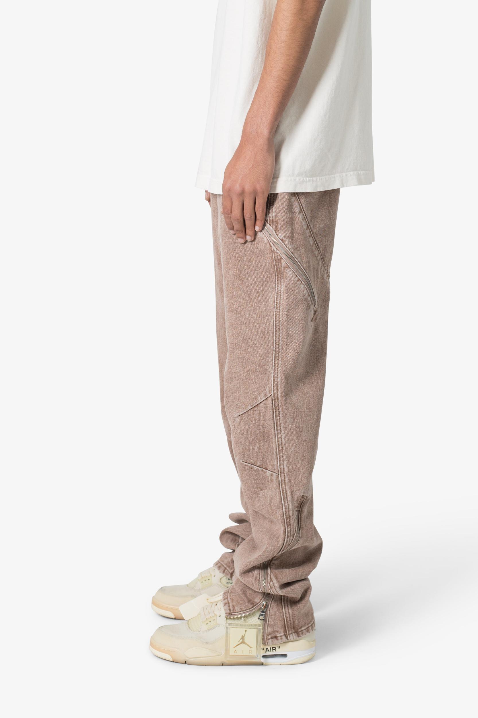 V628 Baggy Zipper Denim - Brown Product Image