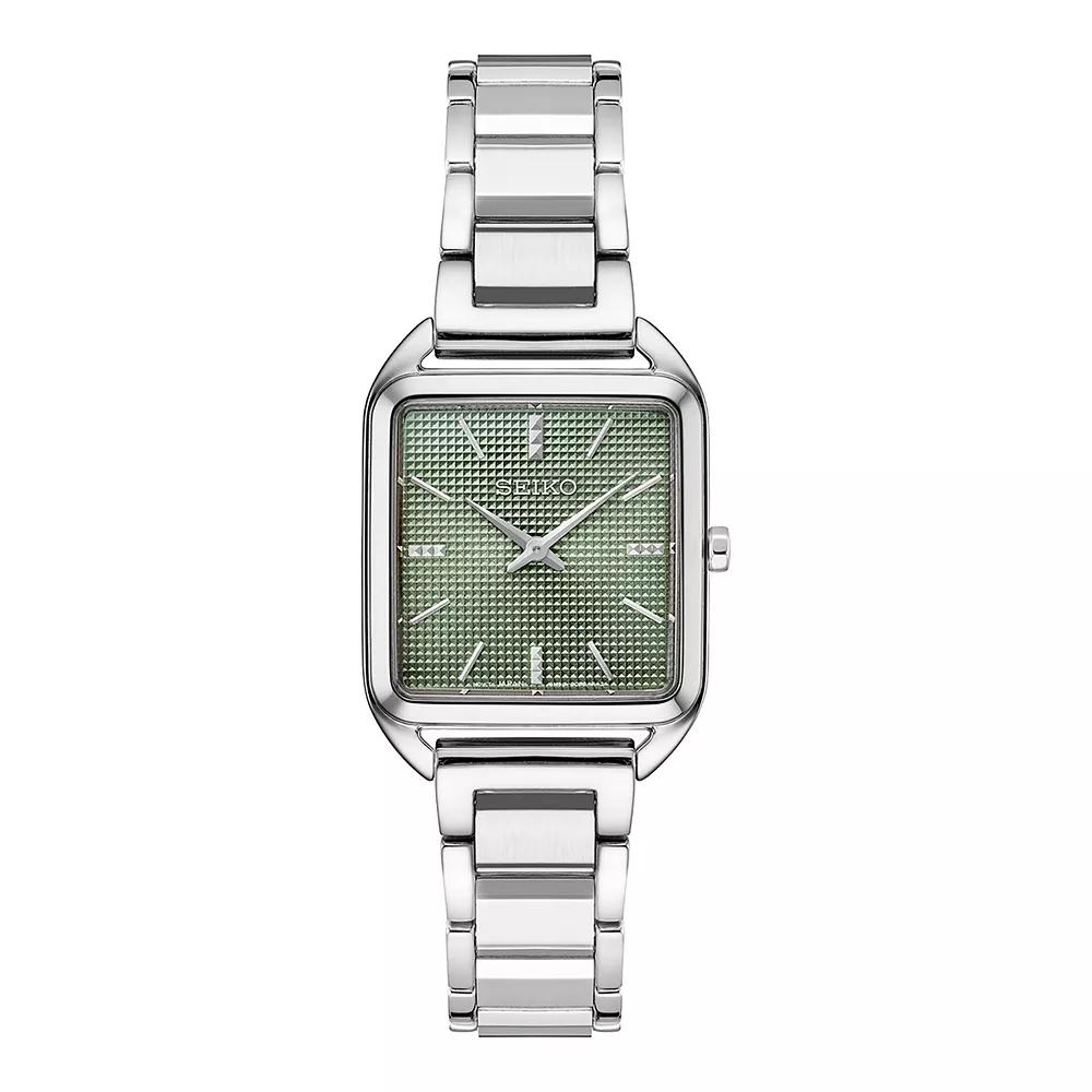 Seiko Essentials Womens Stainless Steel Rectangle Dial Bracelet Watch Pink Product Image