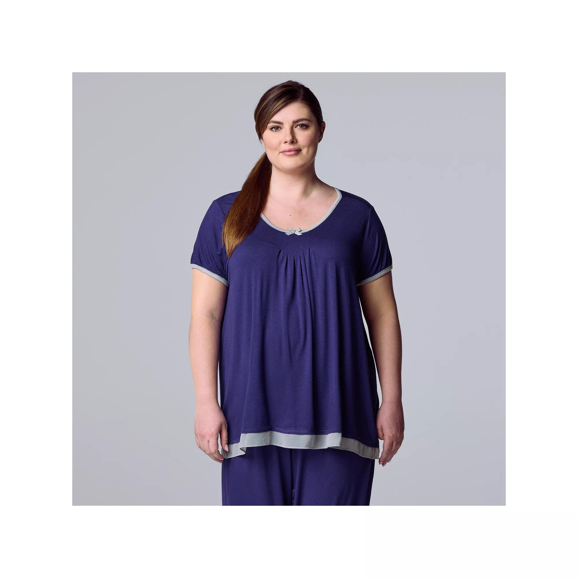 Plus Size Simply Vera Vera Wang Basic Luxury Short Sleeve Pajama Top, Women's, Size: 2XL, Blue Product Image