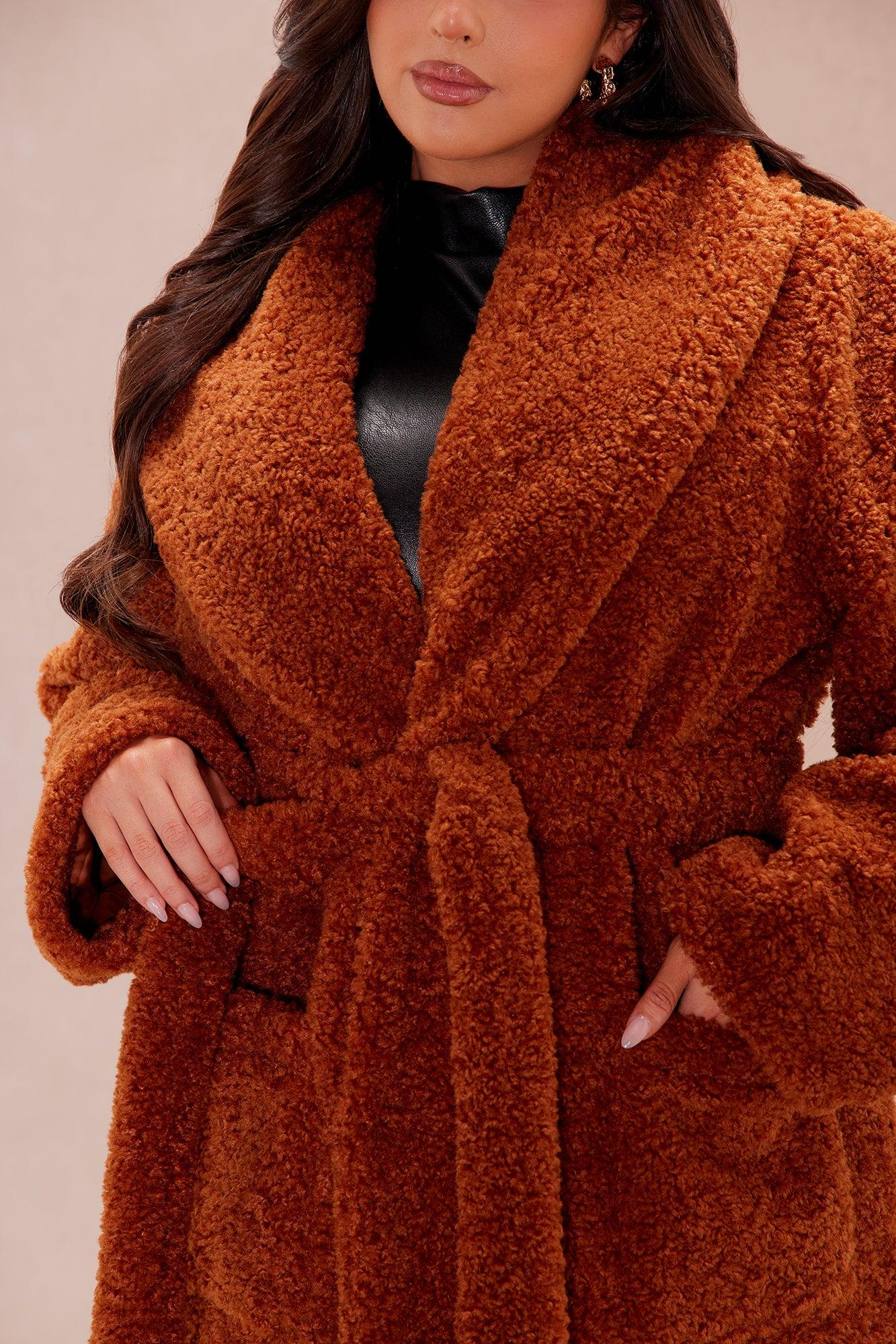 Alyssa Faux Fur Coat - Cognac Product Image