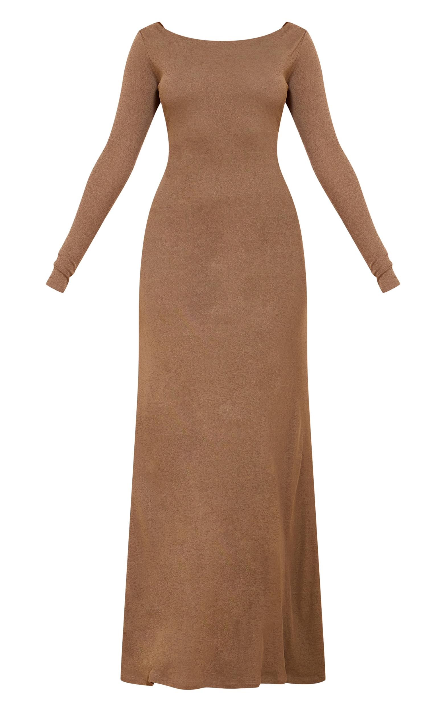 Chocolate Double Layer Onion Skin Cowl Back Maxi Dress Product Image