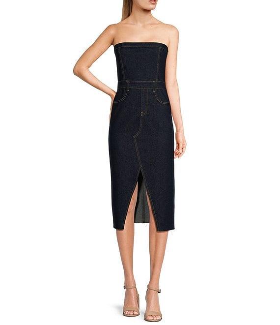 GB Strapless Denim Midi Dress Product Image