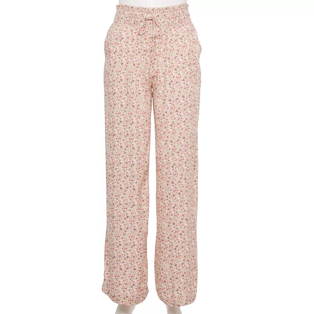 Juniors' SO® High-Rise Smocked Wide Leg Pants, Women's, Size: XS, Pink Floral Product Image