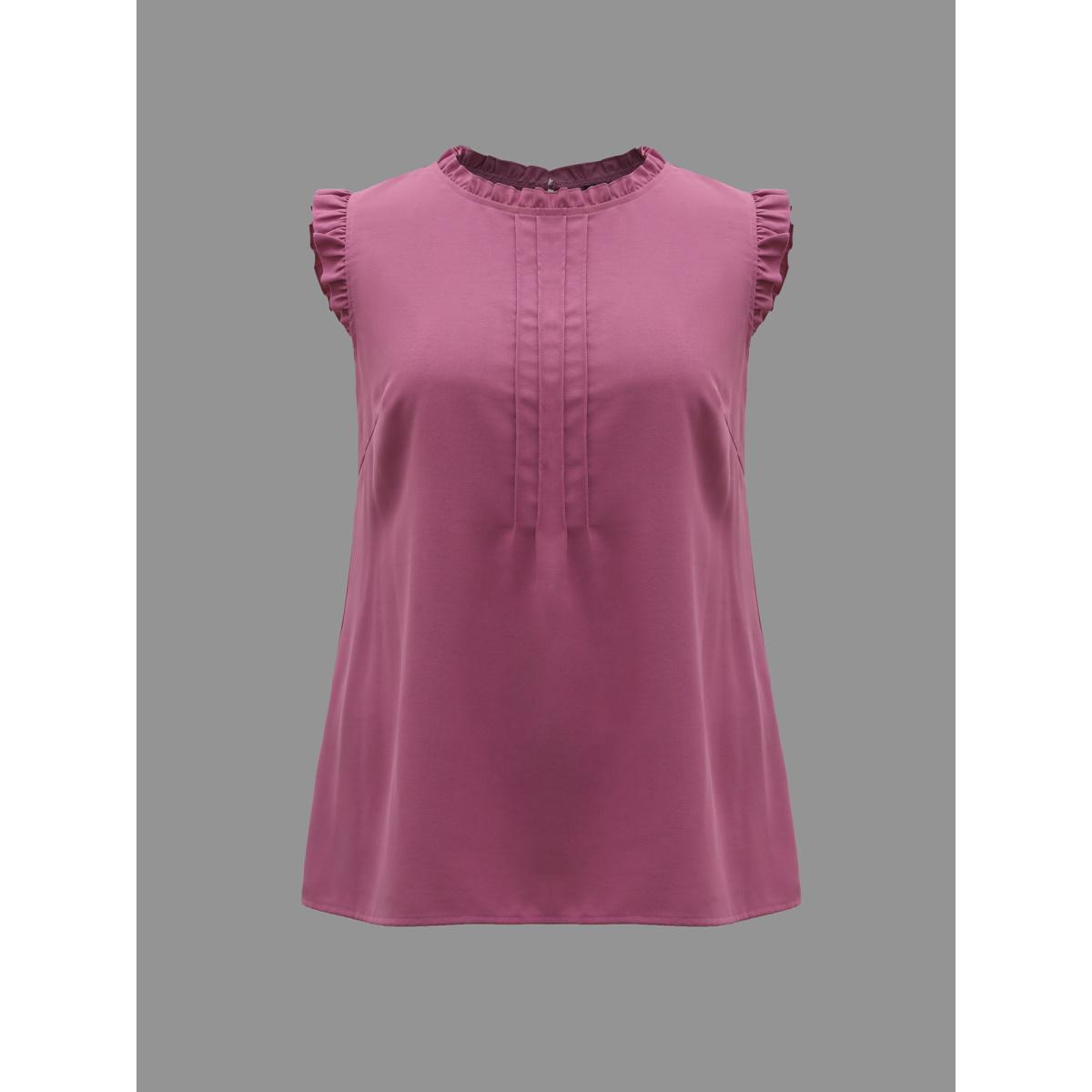 Plus Size Ruffled Spliced Tucked Seam Vest Women DustyPink At the Office Tucked seam Round Neck Work Tank Tops Camis BloomChic 26/4X Product Image