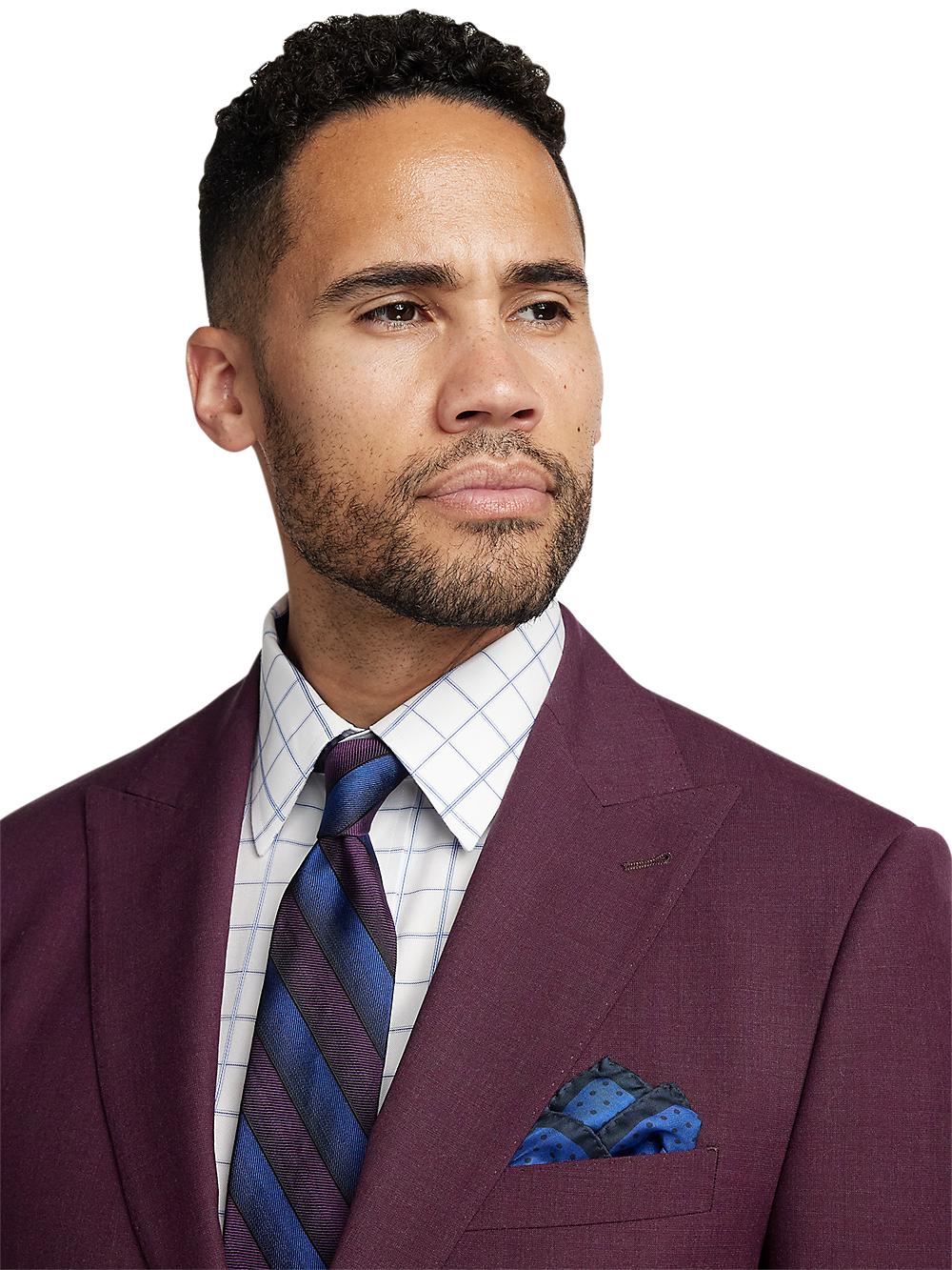 Wool Stretch Bengaline Single Breasted Peak Lapel Suit - Plum Product Image
