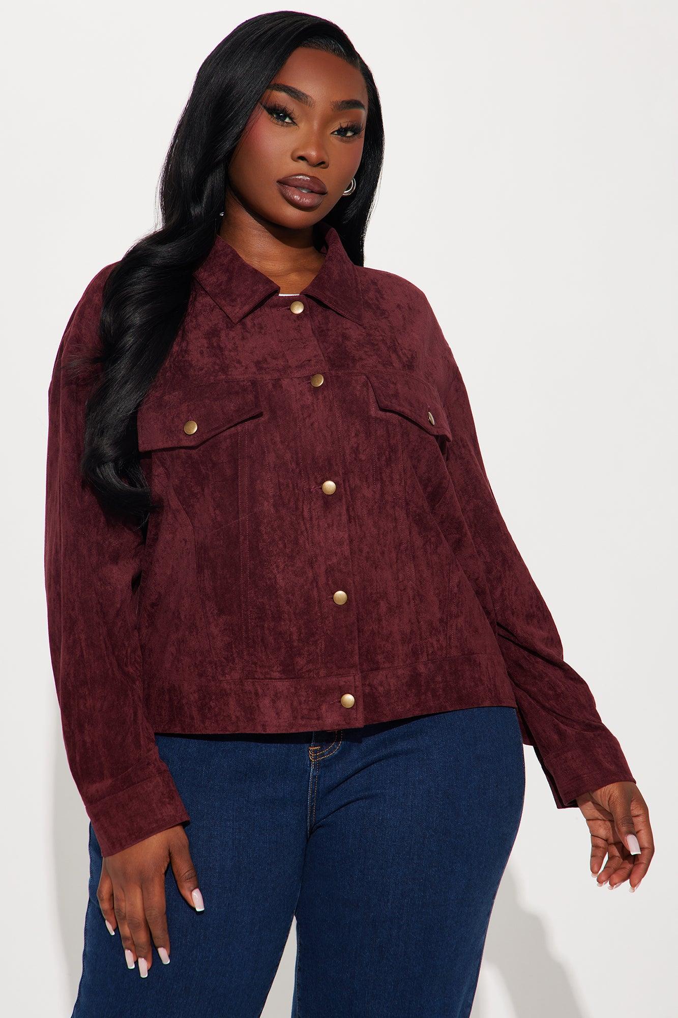Raven Faux Suede Cropped Jacket - Wine Product Image
