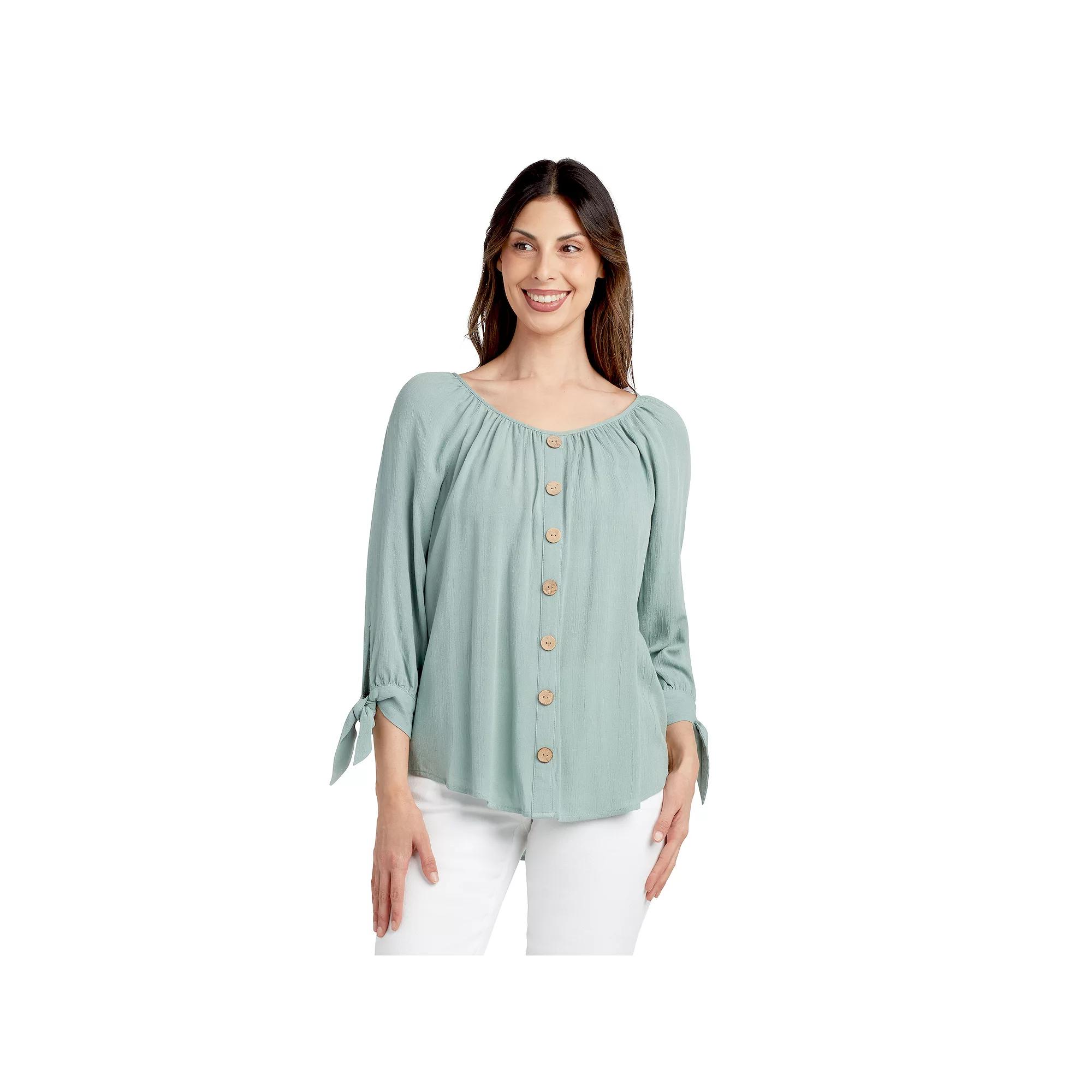 Womens AB Studio Button-Front Tie-Sleeve Top Green Product Image