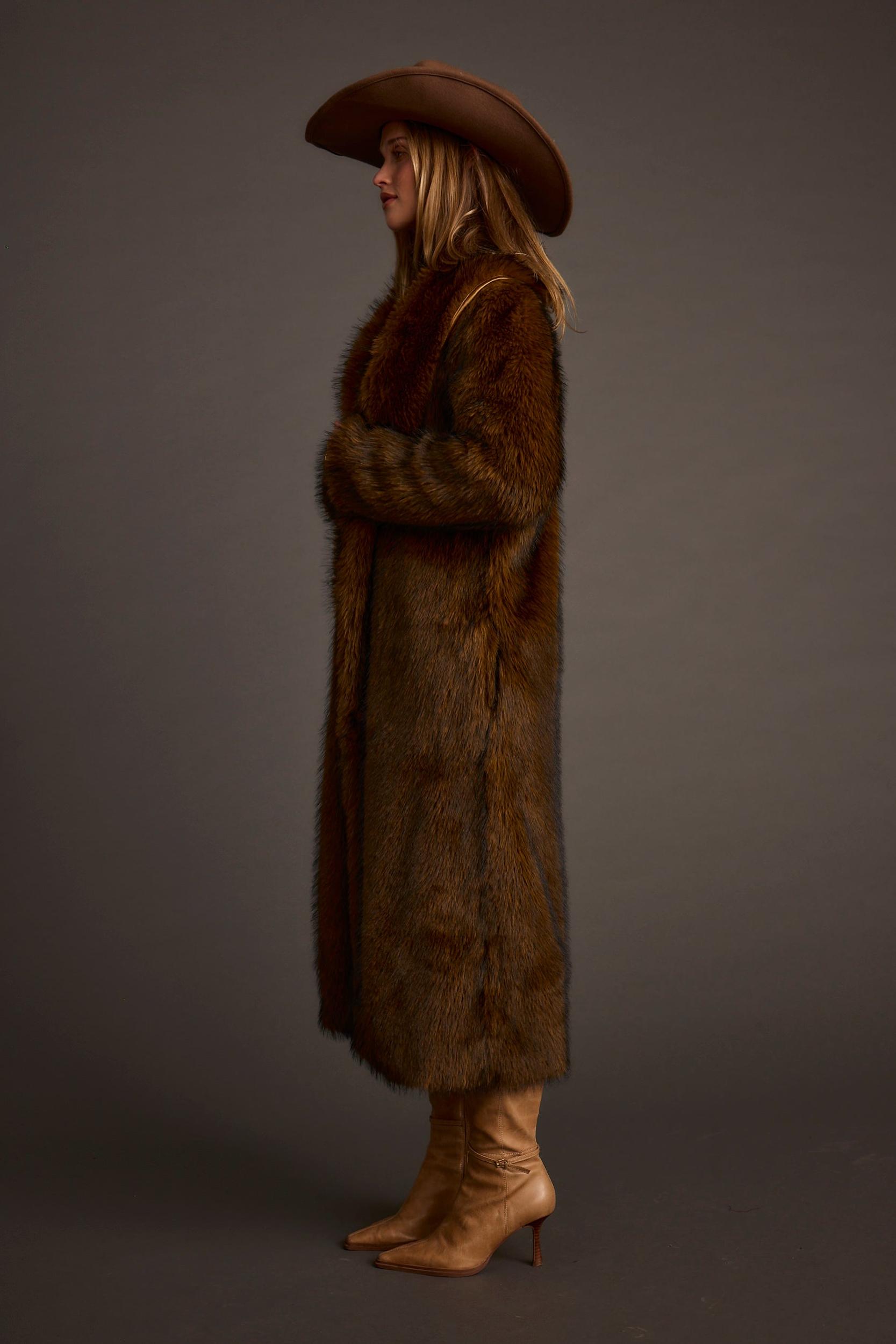 Manhattan Brown Faux Fur Coat Product Image