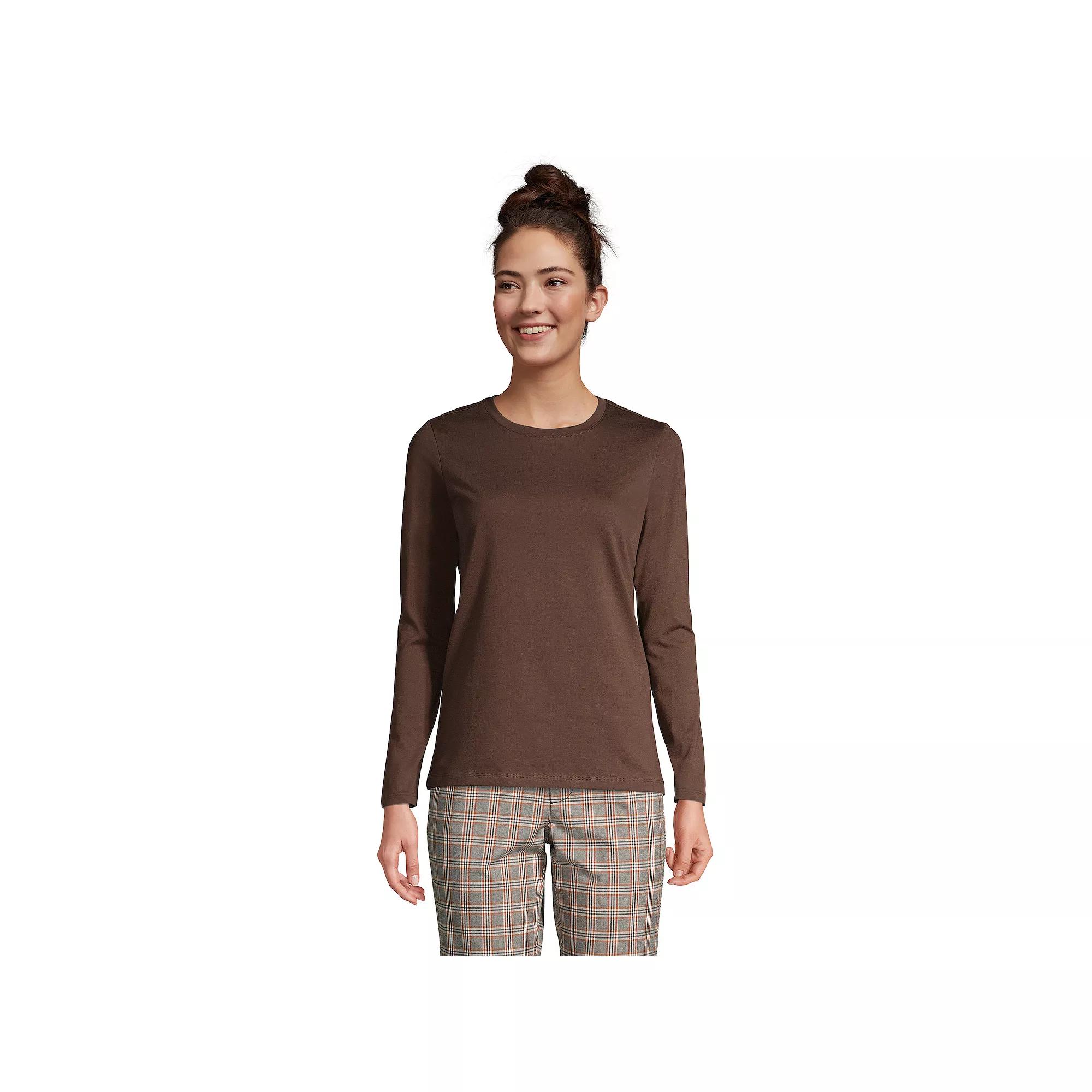 Petite Lands' End Relaxed-Fit Supima Long Sleeve Cotton Crewneck Tee, Women's,  Product Image