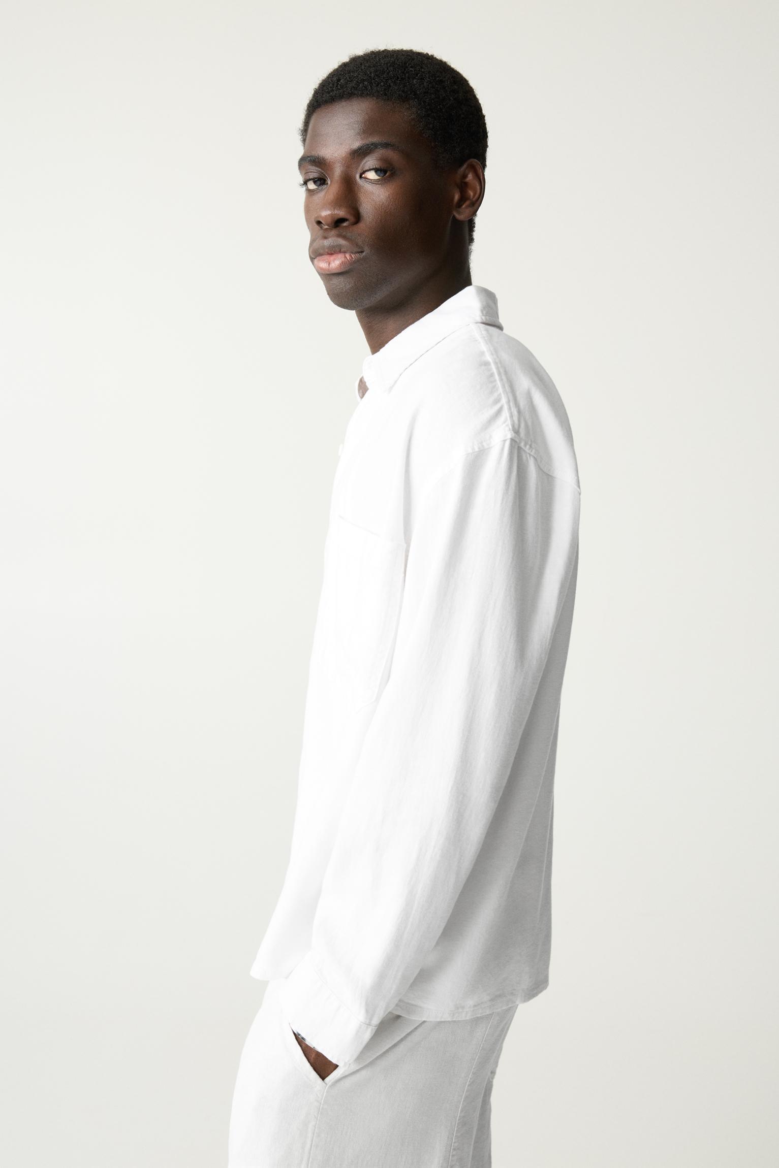 Long sleeve linen blend shirt Product Image