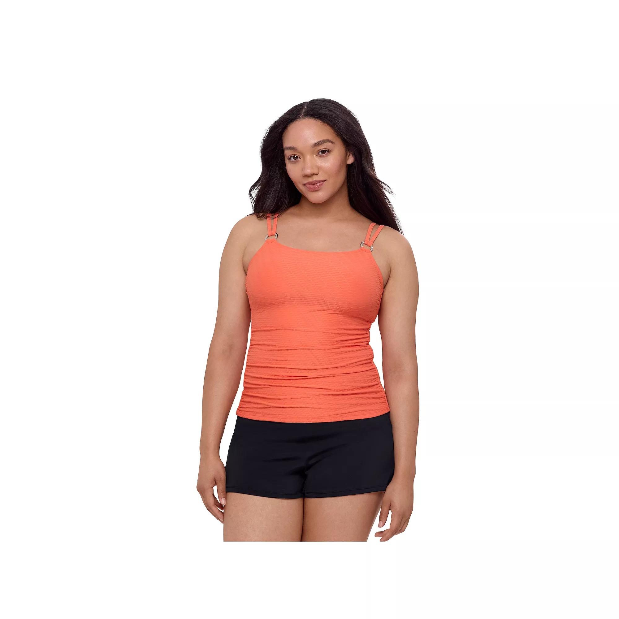 Womens Bal Harbour Solid Rouched Sides Ring Tankini Top Orange Product Image