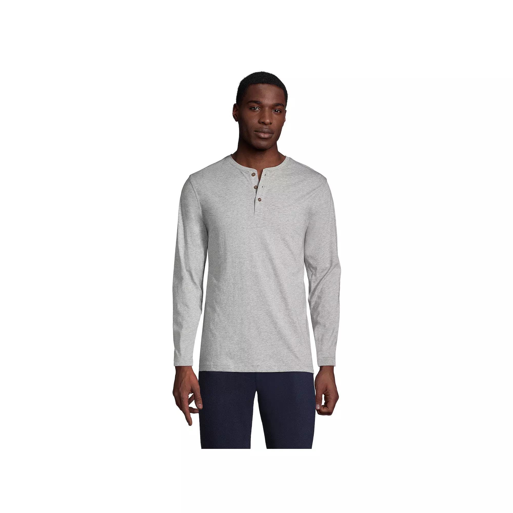 Men's Lands' End Long Sleeve Supima Jersey Henley Top,  Product Image
