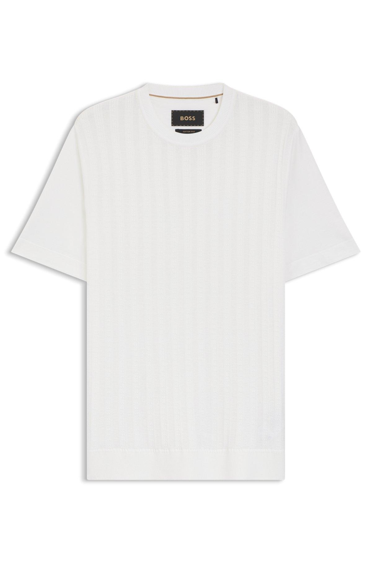Cable-knit T-shirt in cotton and silk Product Image