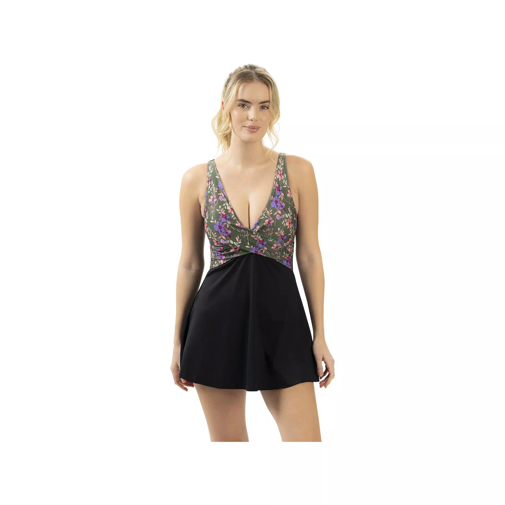 Women's Dolfin V-Neck Wrap Front One-Piece Swim Dress,  Product Image