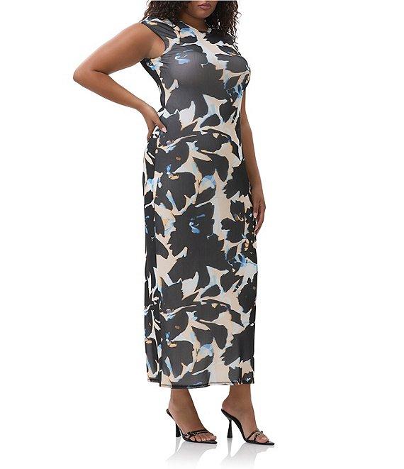 AFRM Plus Cody Floral Mesh Crew Neck Cap Sleeves Maxi Dress Product Image