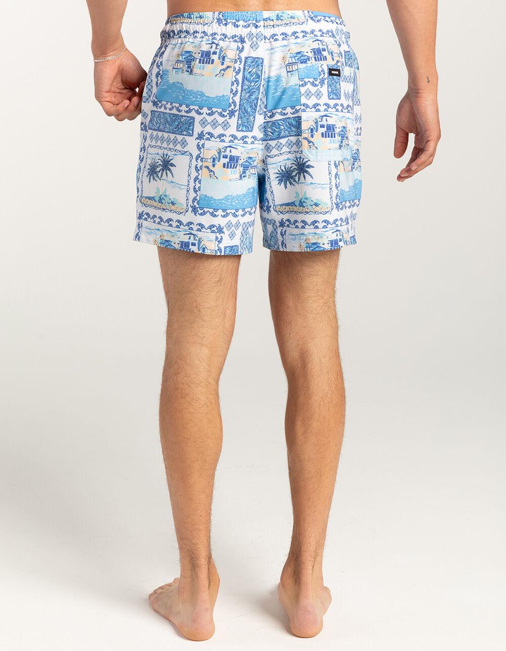RSQ Mens Vacation Scene 5" Swim Shorts - WHT/BLUE Product Image