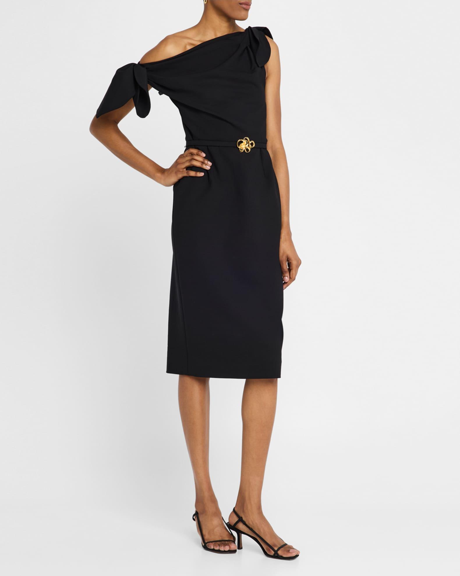 Draped Off-The-Shoulder Belted Wool Dress Product Image