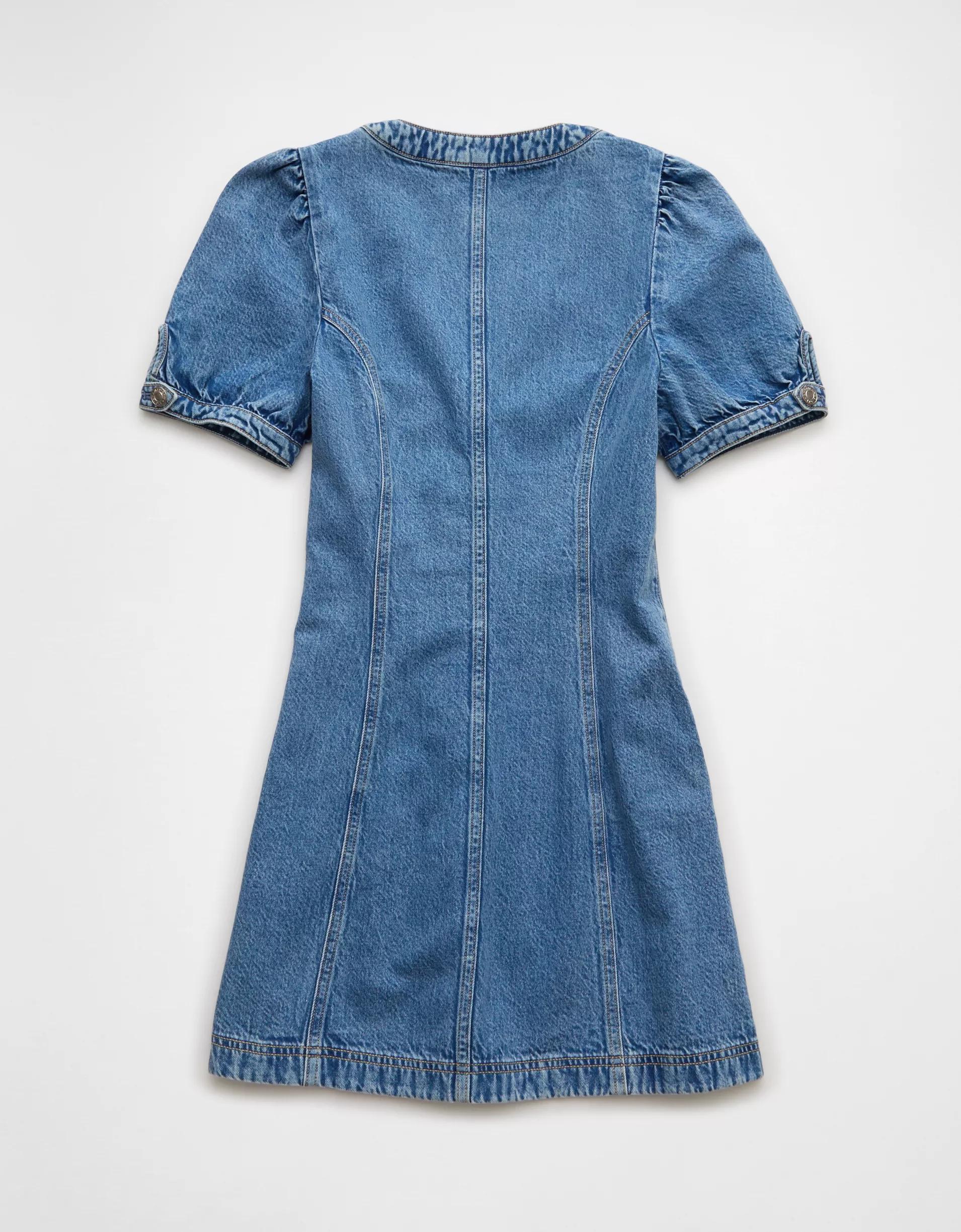 AE Puff Sleeve Denim Shift Dress Product Image