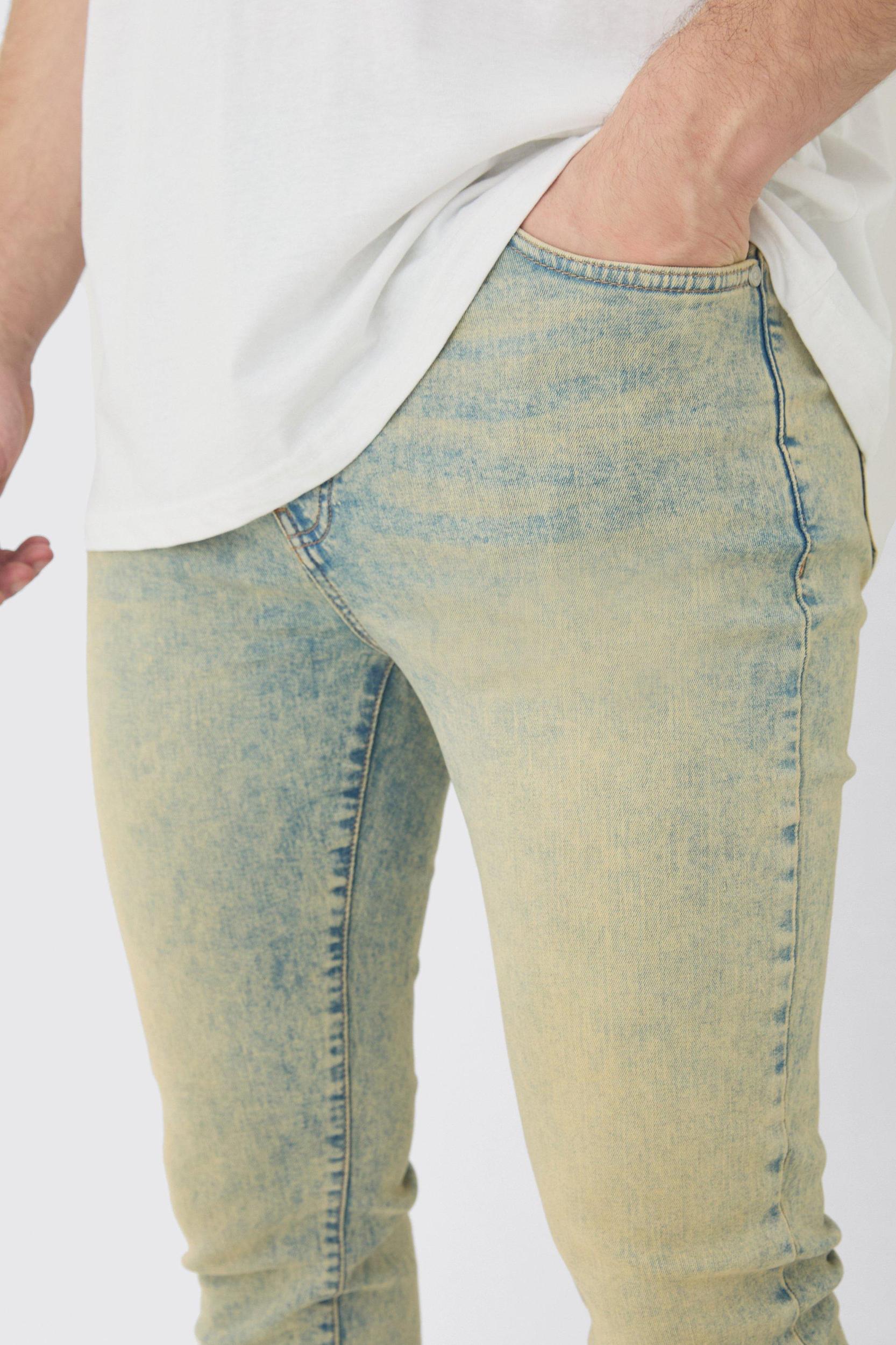 Tall Skinny Stretch Tinted Jeans Bleach Wash | boohooMAN USA Product Image