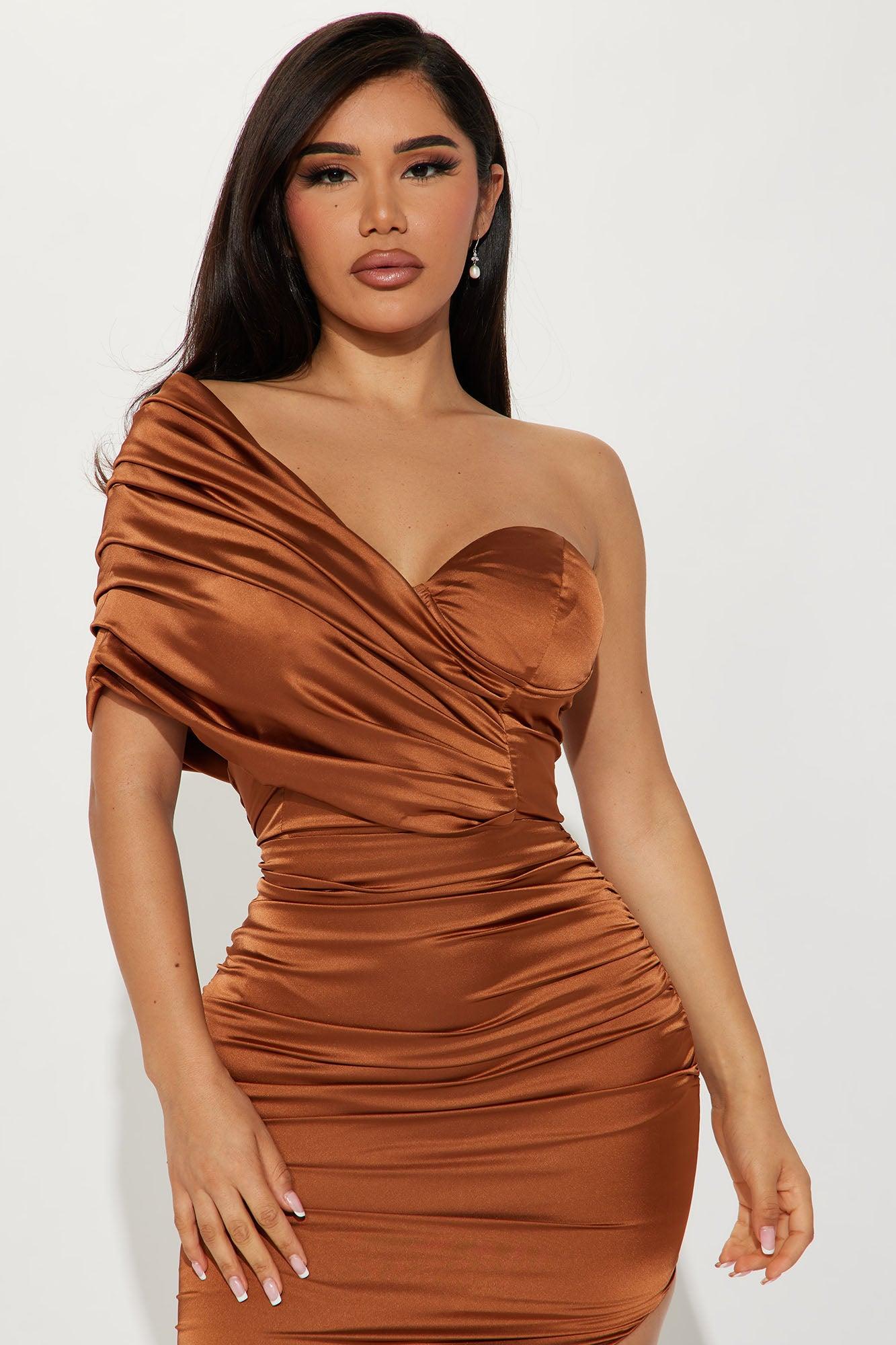 Hillary Satin Gown - Bronze Product Image