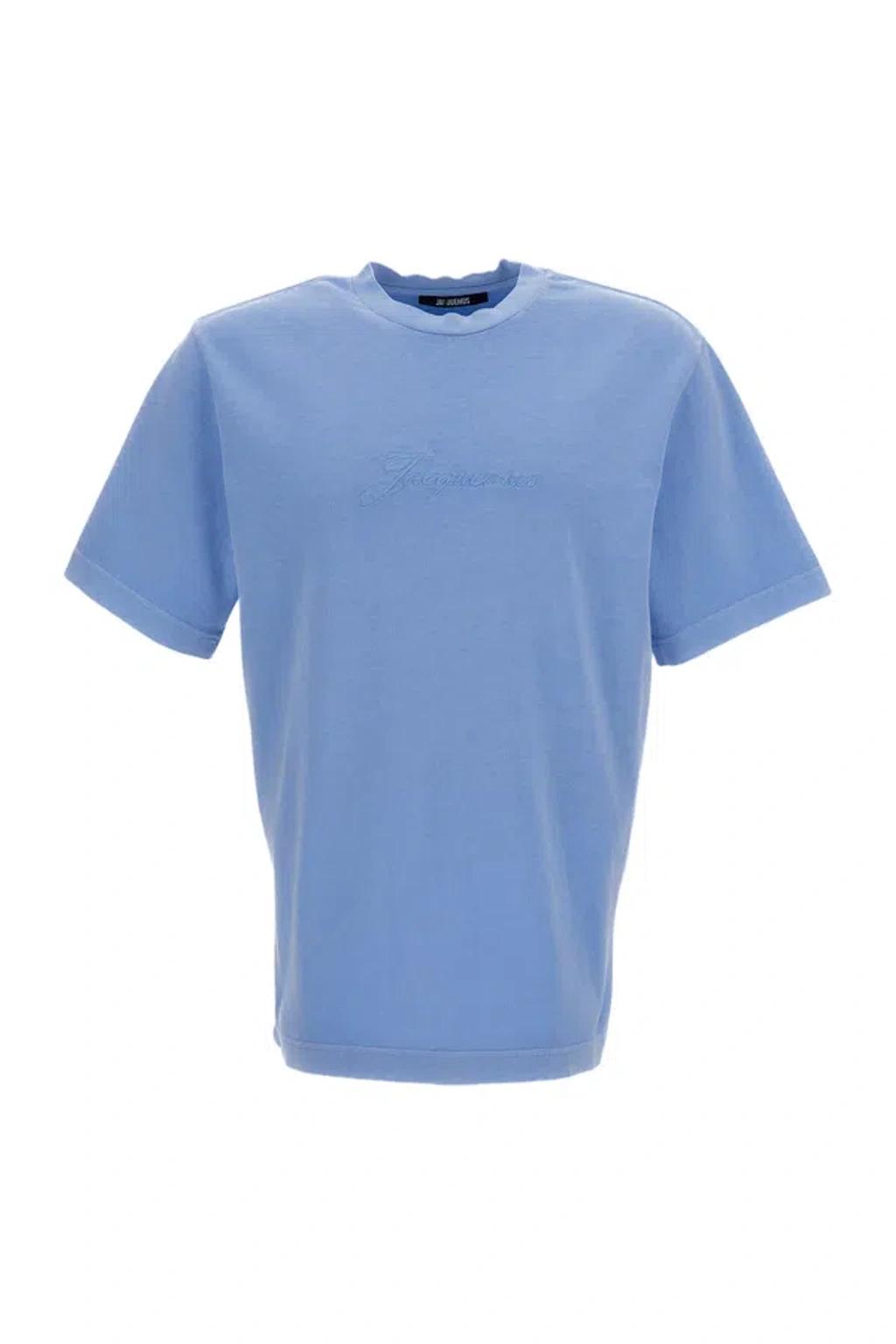 JACQUEMUS Mens Blue Pigmento Log-embroidered Cotton T-shirt Xl Product Image
